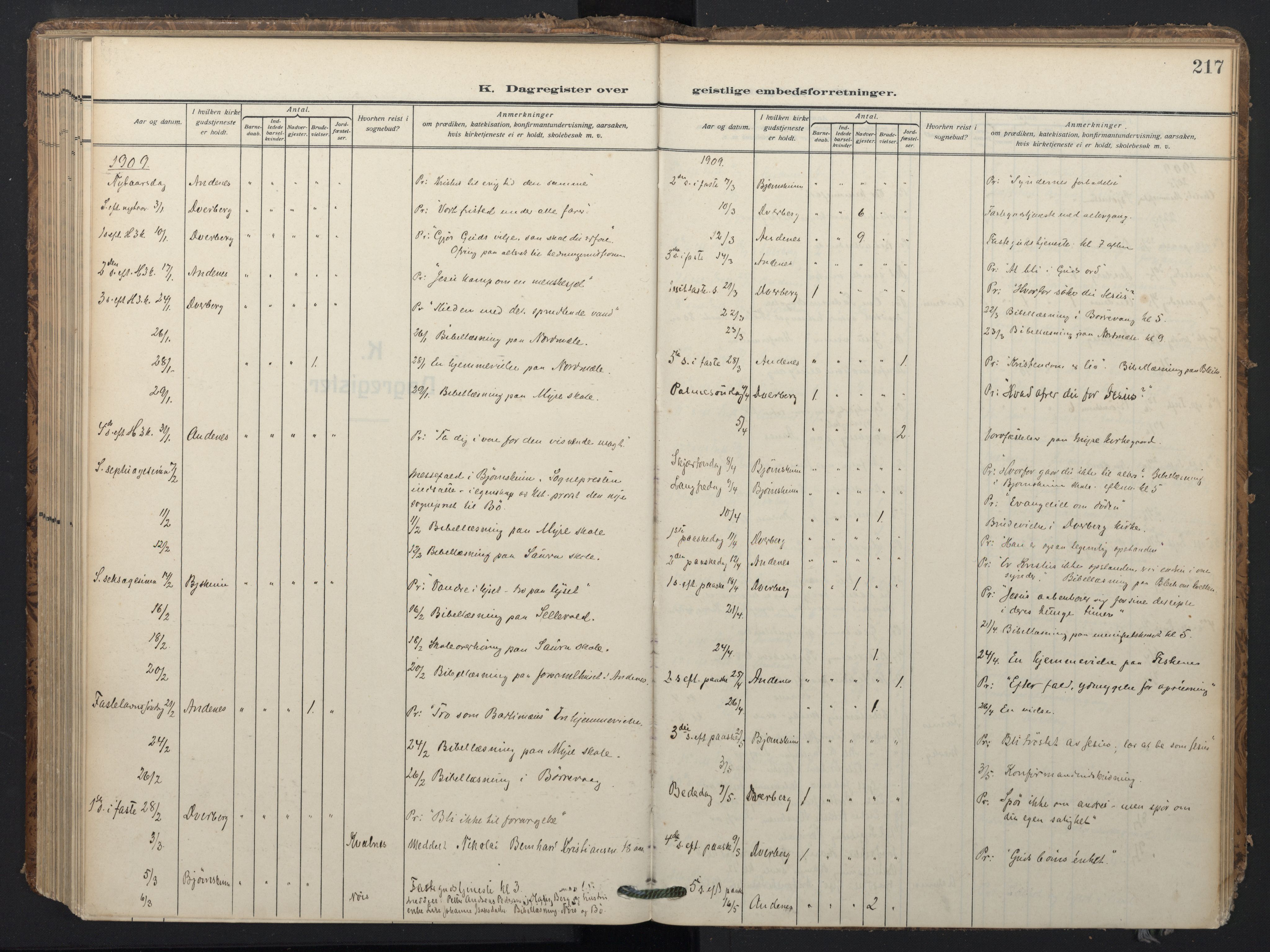 Ministerialprotokoller, klokkerbøker og fødselsregistre - Nordland, SAT/A-1459/897/L1401: Parish register (official) no. 897A08, 1909-1921, p. 217