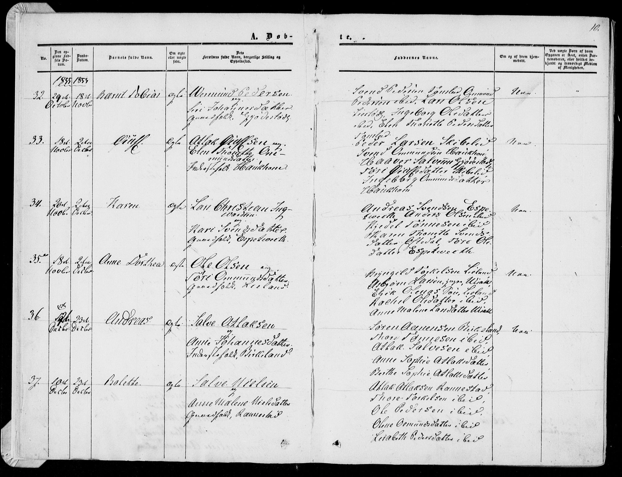 Bakke sokneprestkontor, AV/SAK-1111-0002/F/Fa/Faa/L0006: Parish register (official) no. A 6, 1855-1877, p. 10