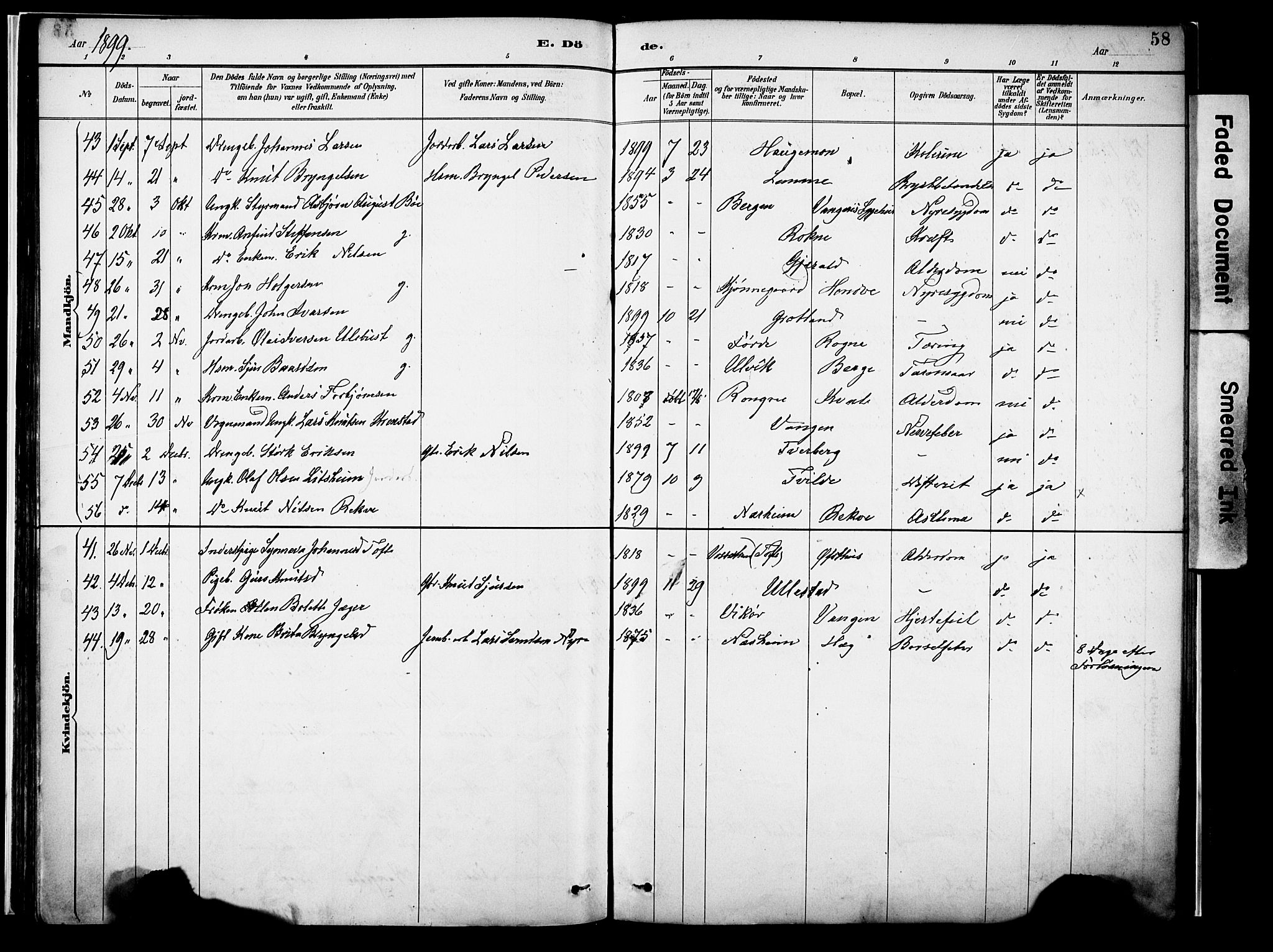 Voss sokneprestembete, AV/SAB-A-79001/H/Haa: Parish register (official) no. A 22, 1887-1909, p. 58