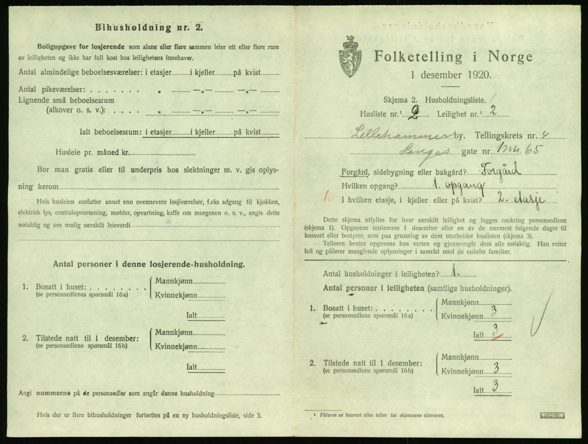 SAH, 1920 census for Lillehammer, 1920, p. 1926