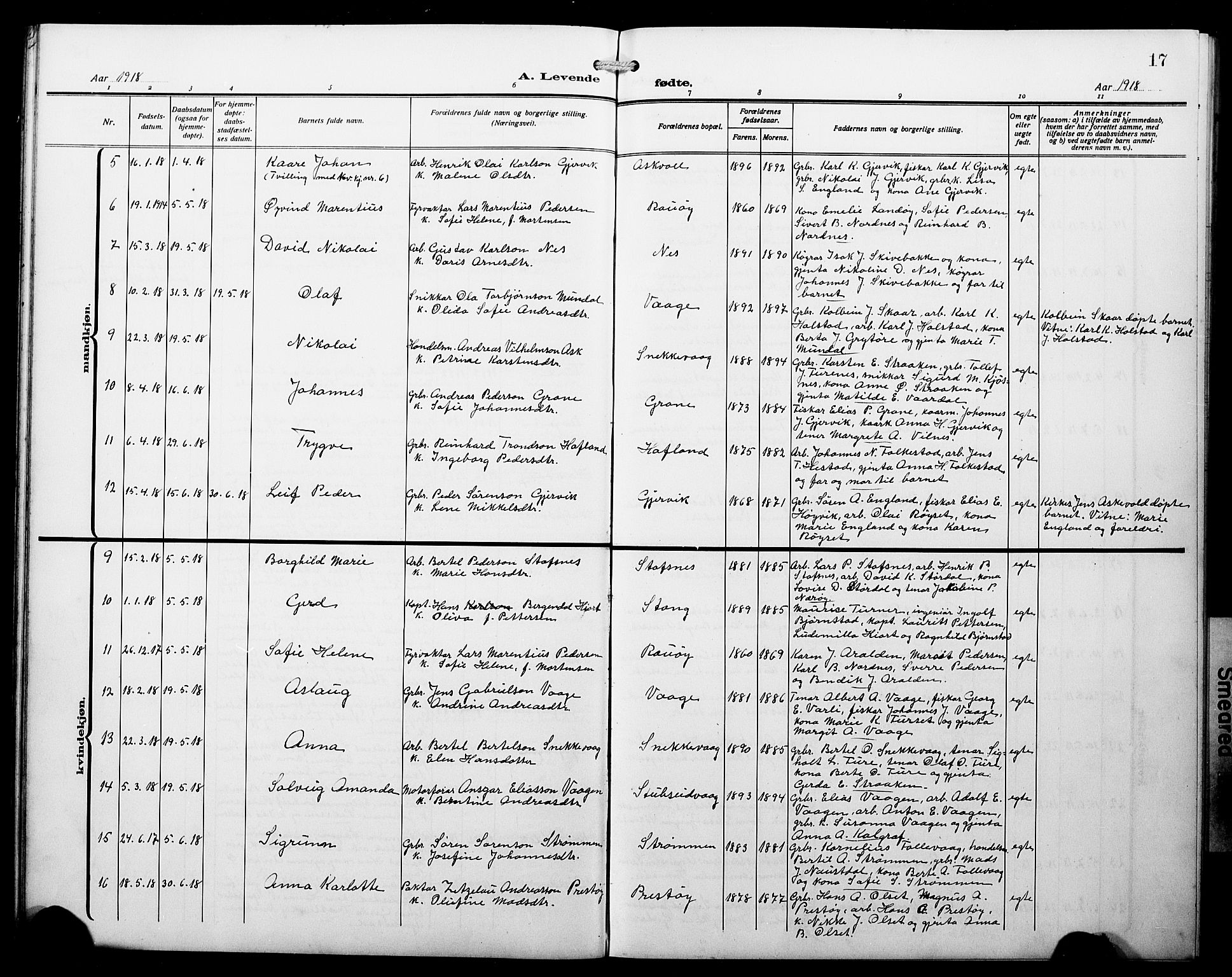 Askvoll sokneprestembete, AV/SAB-A-79501/H/Hab/Haba/L0004: Parish register (copy) no. A 4, 1913-1929, p. 17