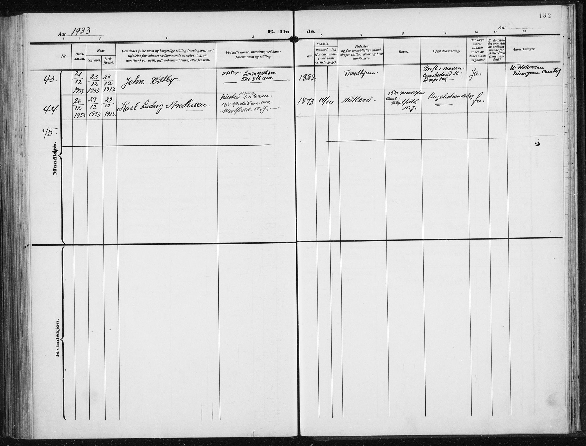 Den norske sjømannsmisjon i utlandet/New York, SAB/SAB/PA-0110/H/Ha/L0008: Parish register (official) no. A 8, 1923-1935, p. 192