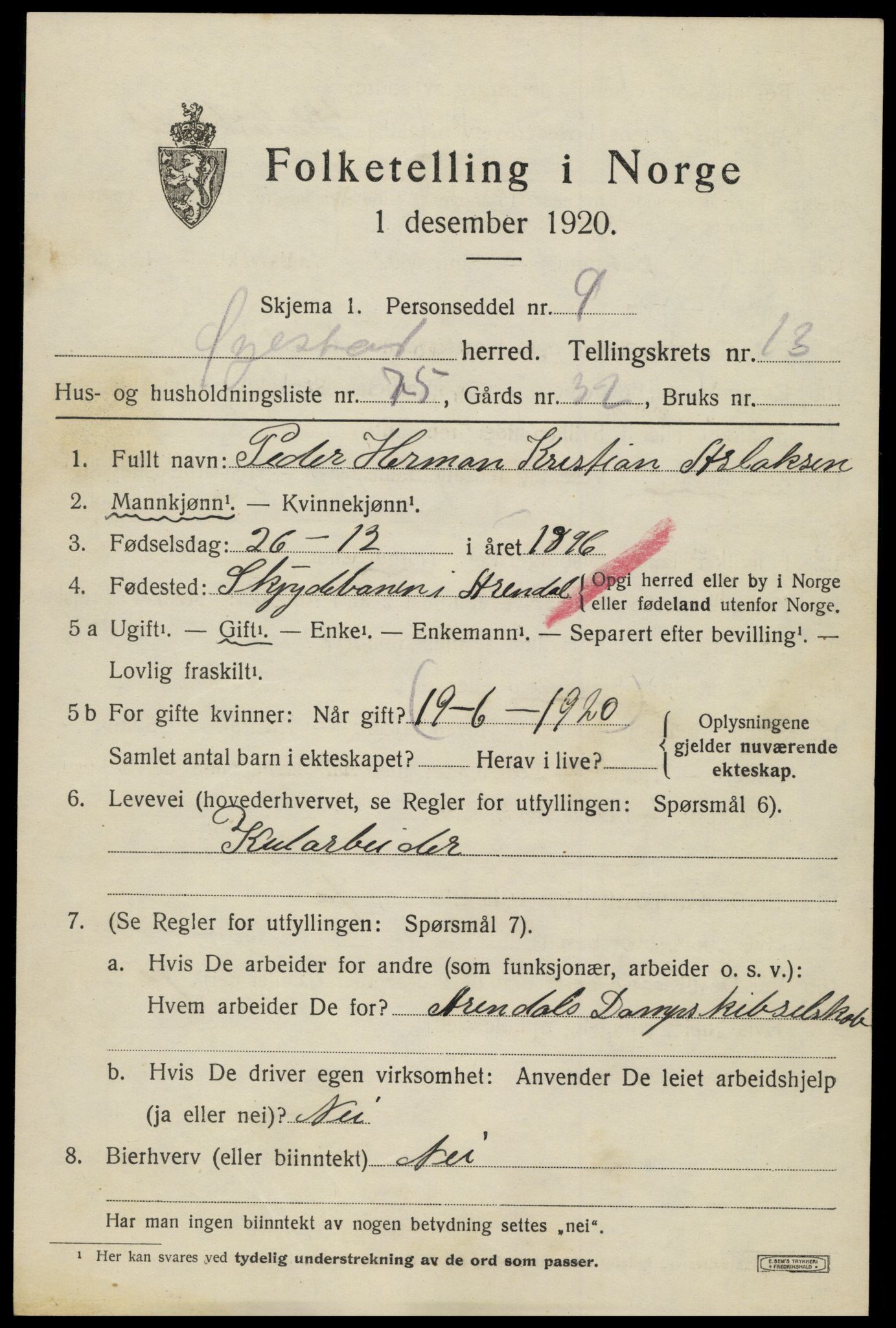 SAK, 1920 census for Øyestad, 1920, p. 8920