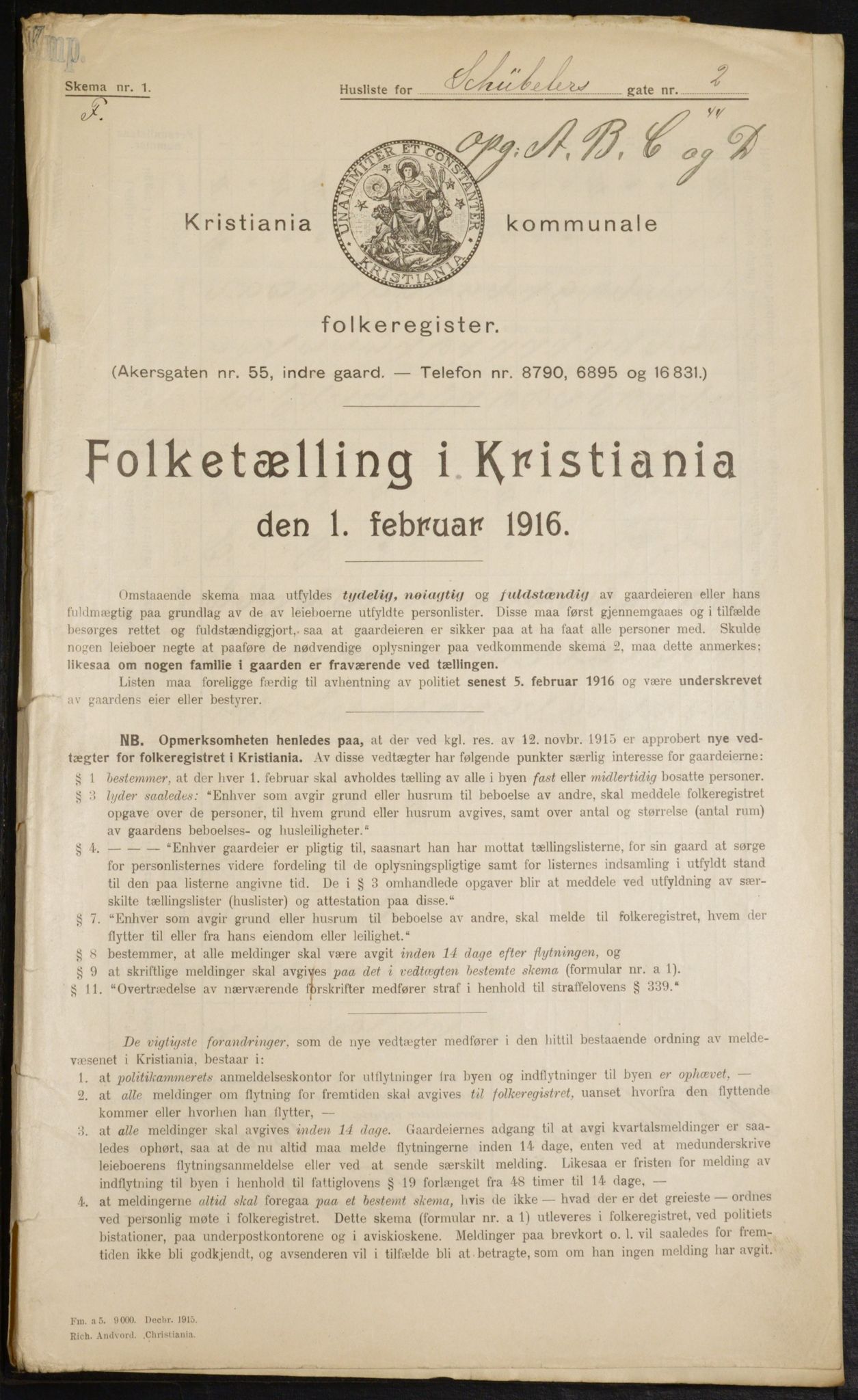 OBA, Municipal Census 1916 for Kristiania, 1916, p. 95101