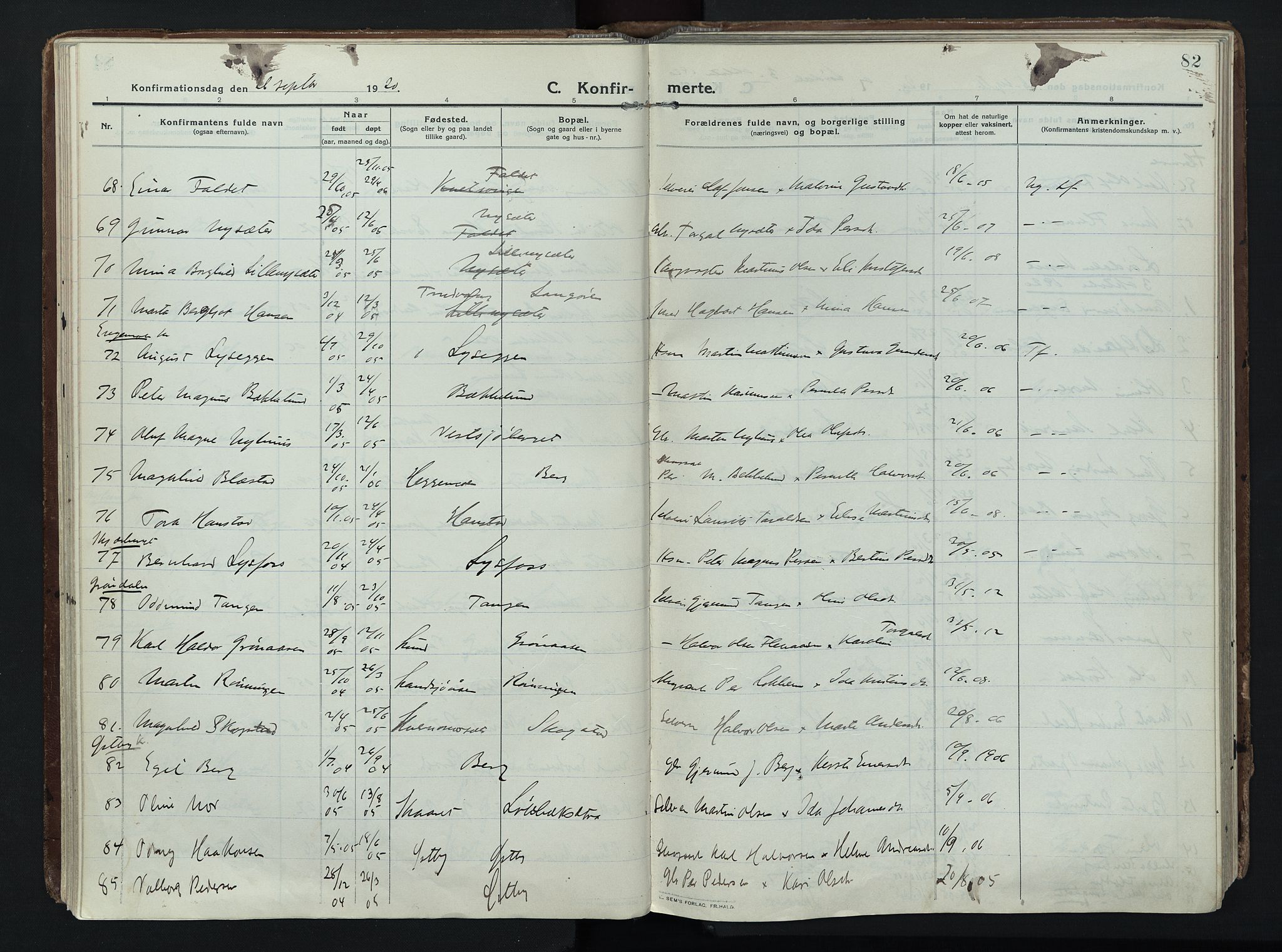 Trysil prestekontor, AV/SAH-PREST-046/H/Ha/Haa/L0014: Parish register (official) no. 14, 1912-1923, p. 82