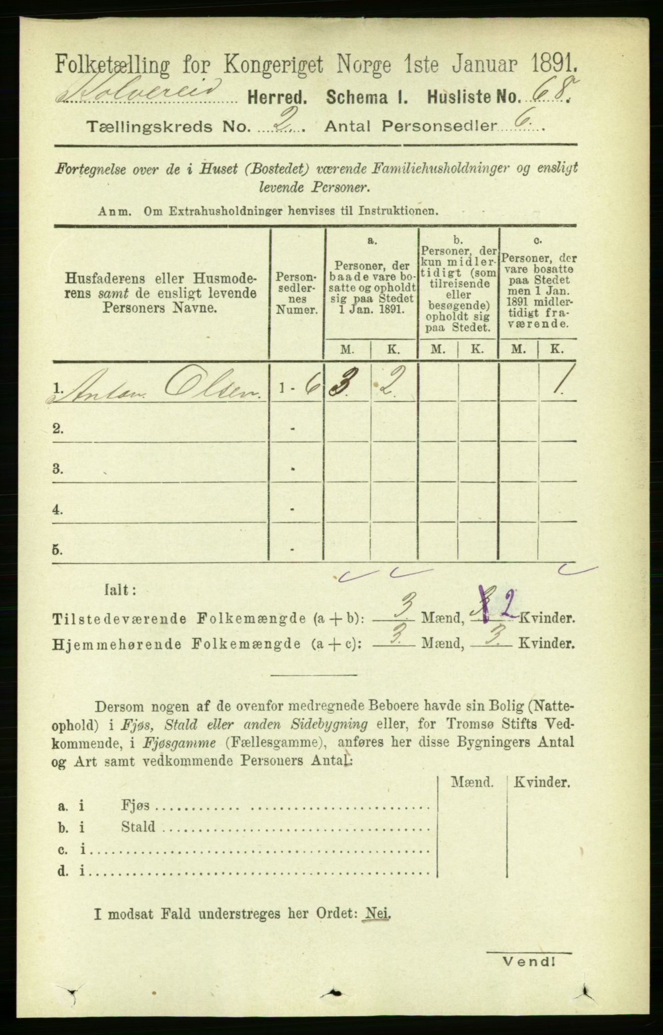 RA, 1891 census for 1752 Kolvereid, 1891, p. 316