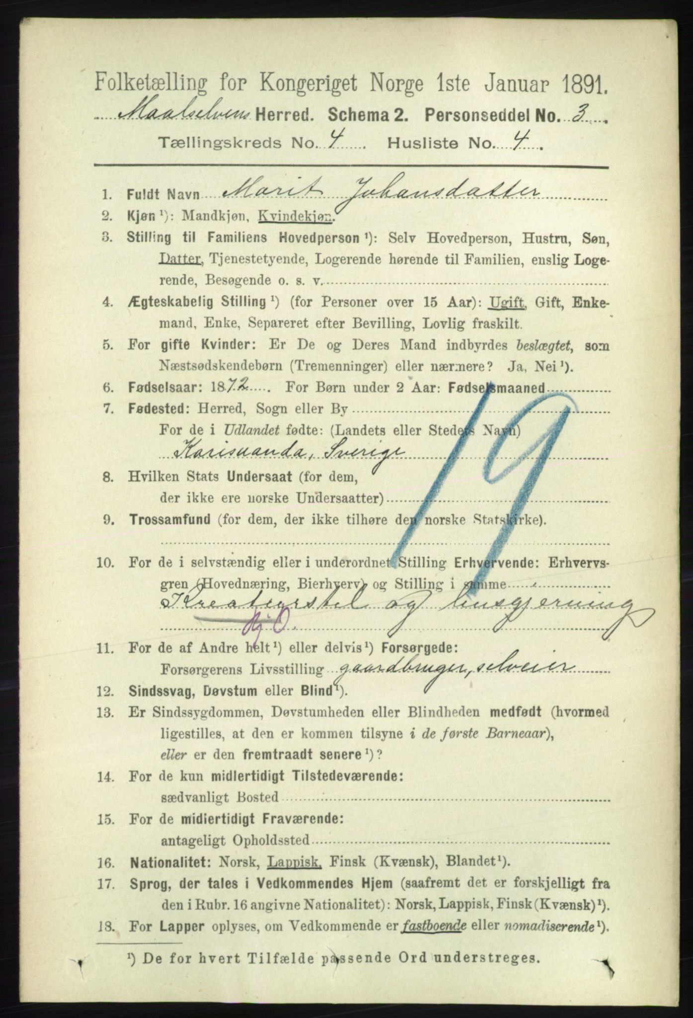 RA, 1891 census for 1924 Målselv, 1891, p. 1105