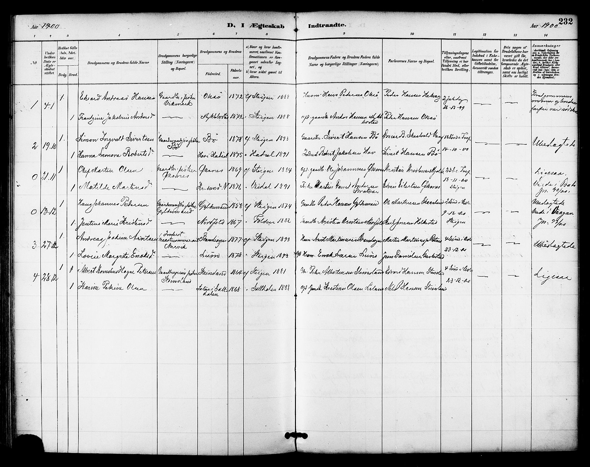 Ministerialprotokoller, klokkerbøker og fødselsregistre - Nordland, AV/SAT-A-1459/855/L0803: Parish register (official) no. 855A11, 1887-1905, p. 232