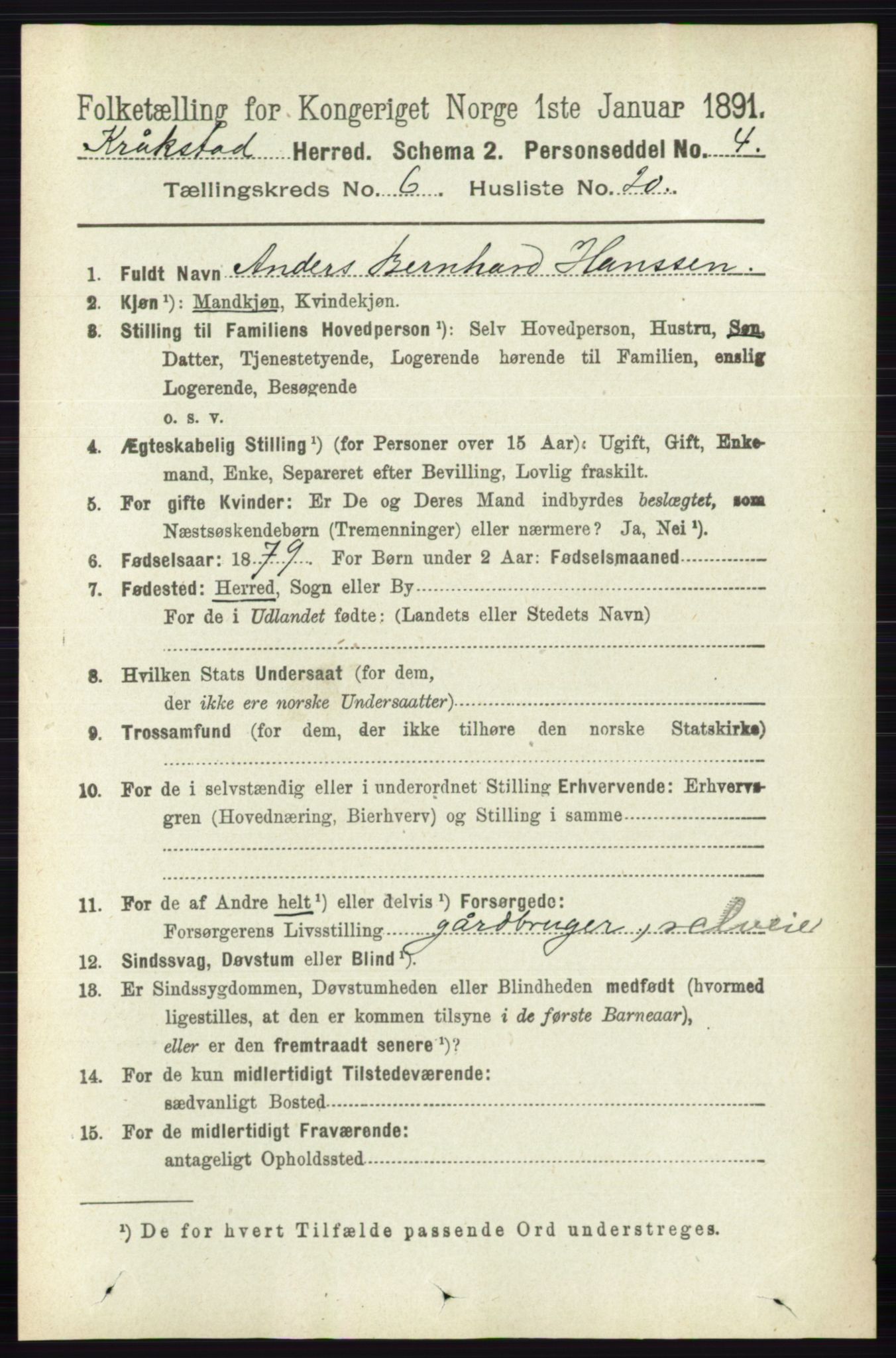 RA, 1891 census for 0212 Kråkstad, 1891, p. 3104