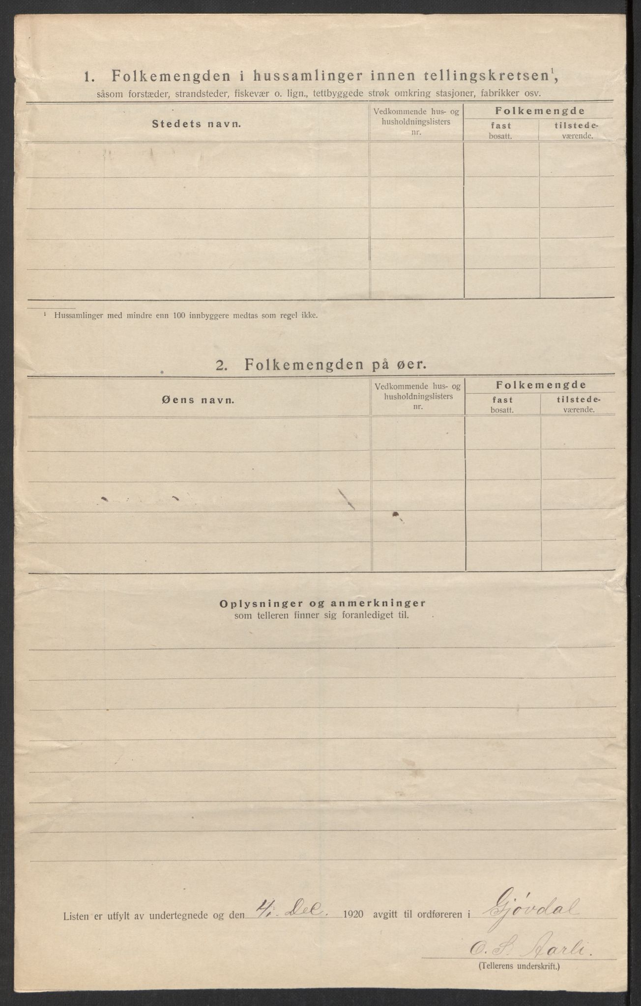 SAK, 1920 census for Gjøvdal, 1920, p. 14