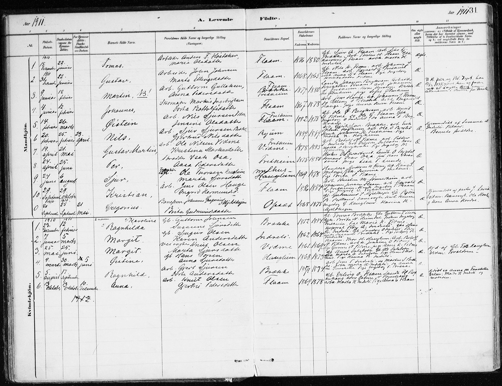 Aurland sokneprestembete, SAB/A-99937/H/Ha/Hac/L0001: Parish register (official) no. C 1, 1880-1921, p. 31