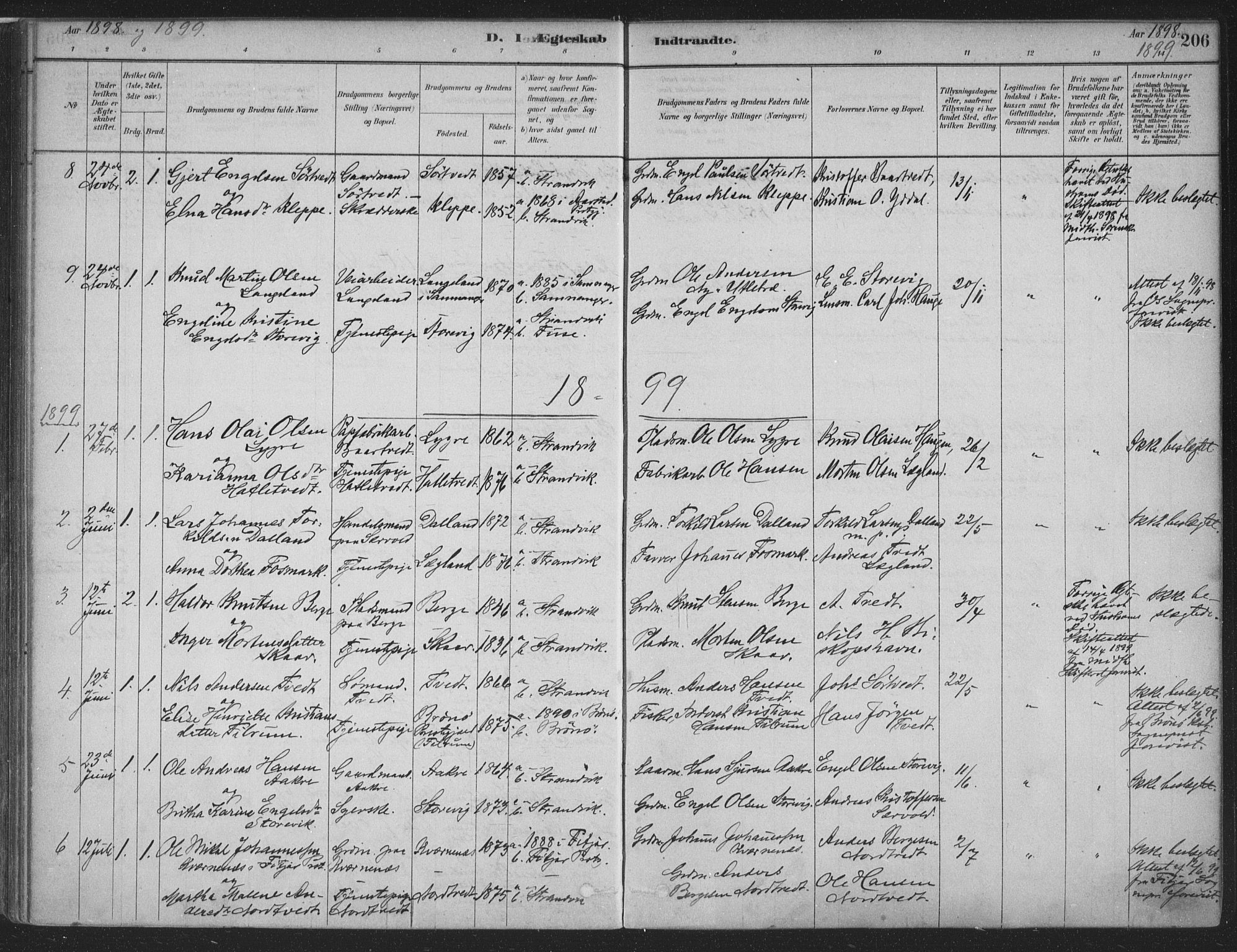 Fusa sokneprestembete, SAB/A-75401/H/Haa: Parish register (official) no. D 1, 1880-1938, p. 206
