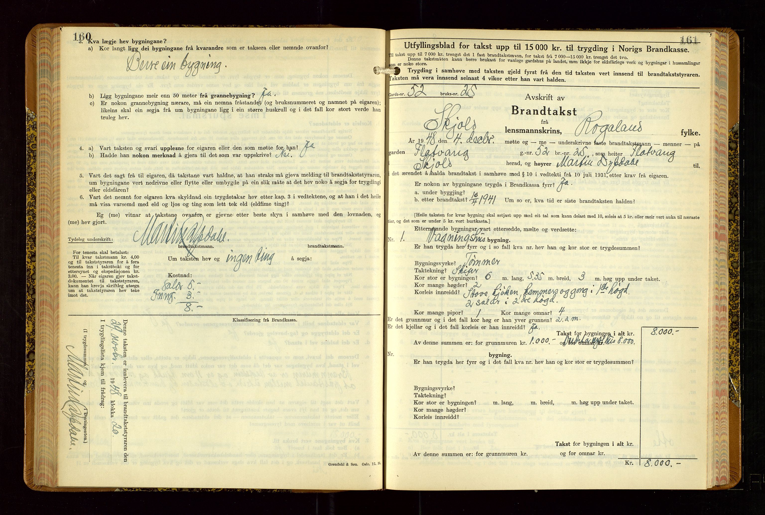 Skjold lensmannskontor, SAST/A-100182/Gob/L0002: "Branntakstbok for Skjold lensmannskrins Rogaland fylke", 1939-1952, p. 160-161