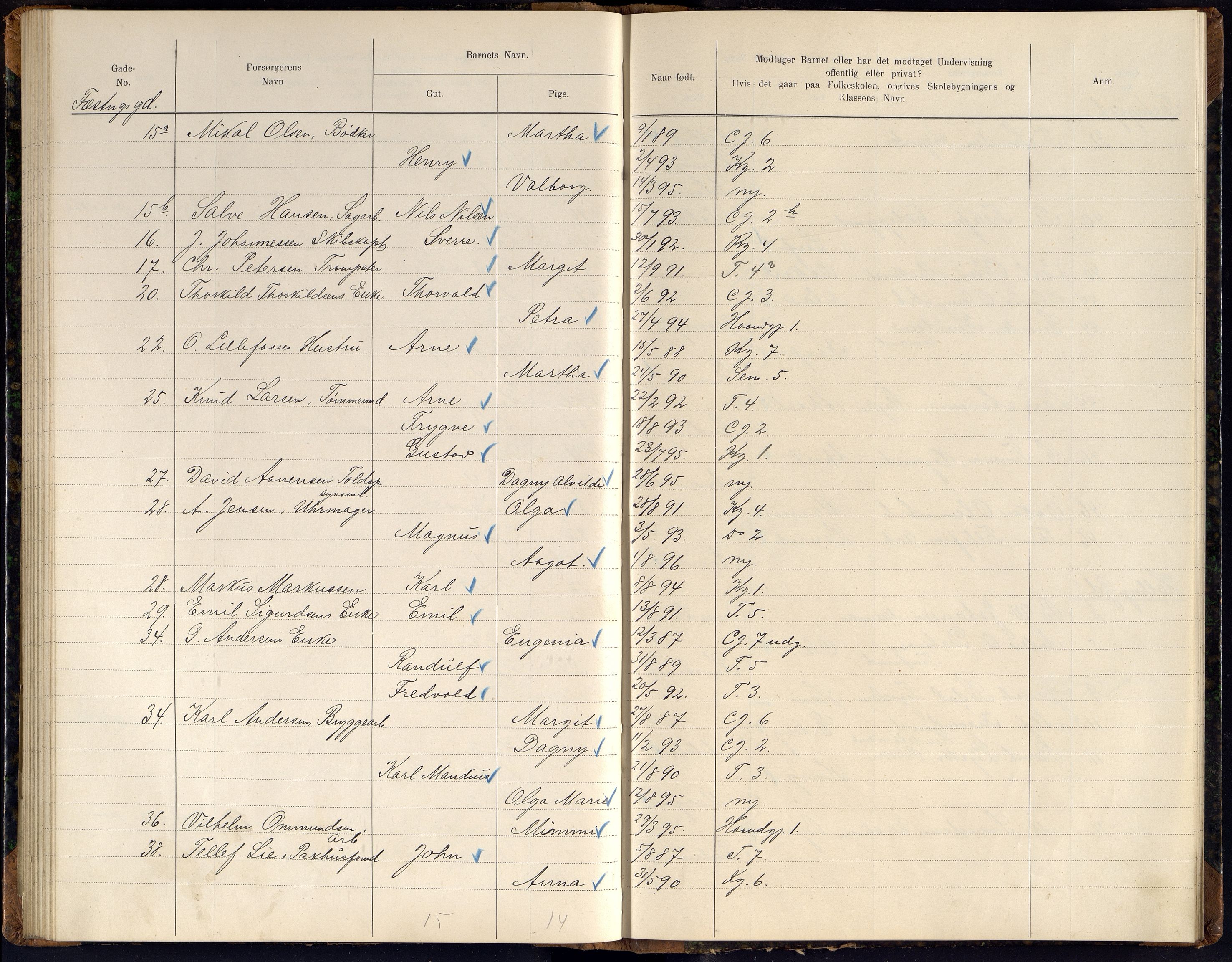 Kristiansand By - Skolekommisjonen/ -Styret, ARKSOR/1001KG510/J/Jb/L0011: Barnetelling, 1902, p. 141-142