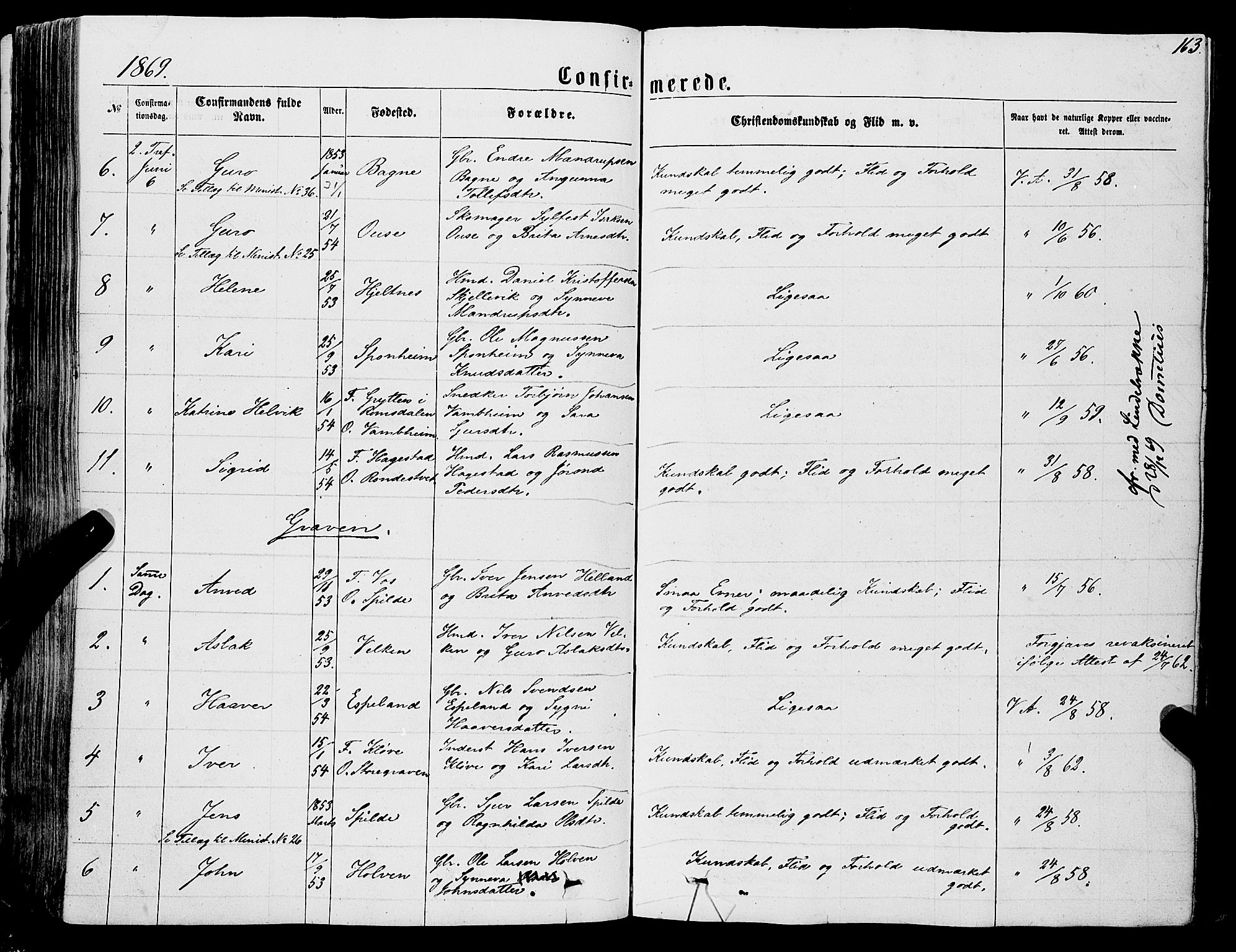 Ulvik sokneprestembete, AV/SAB-A-78801/H/Haa: Parish register (official) no. A 15, 1864-1878, p. 163