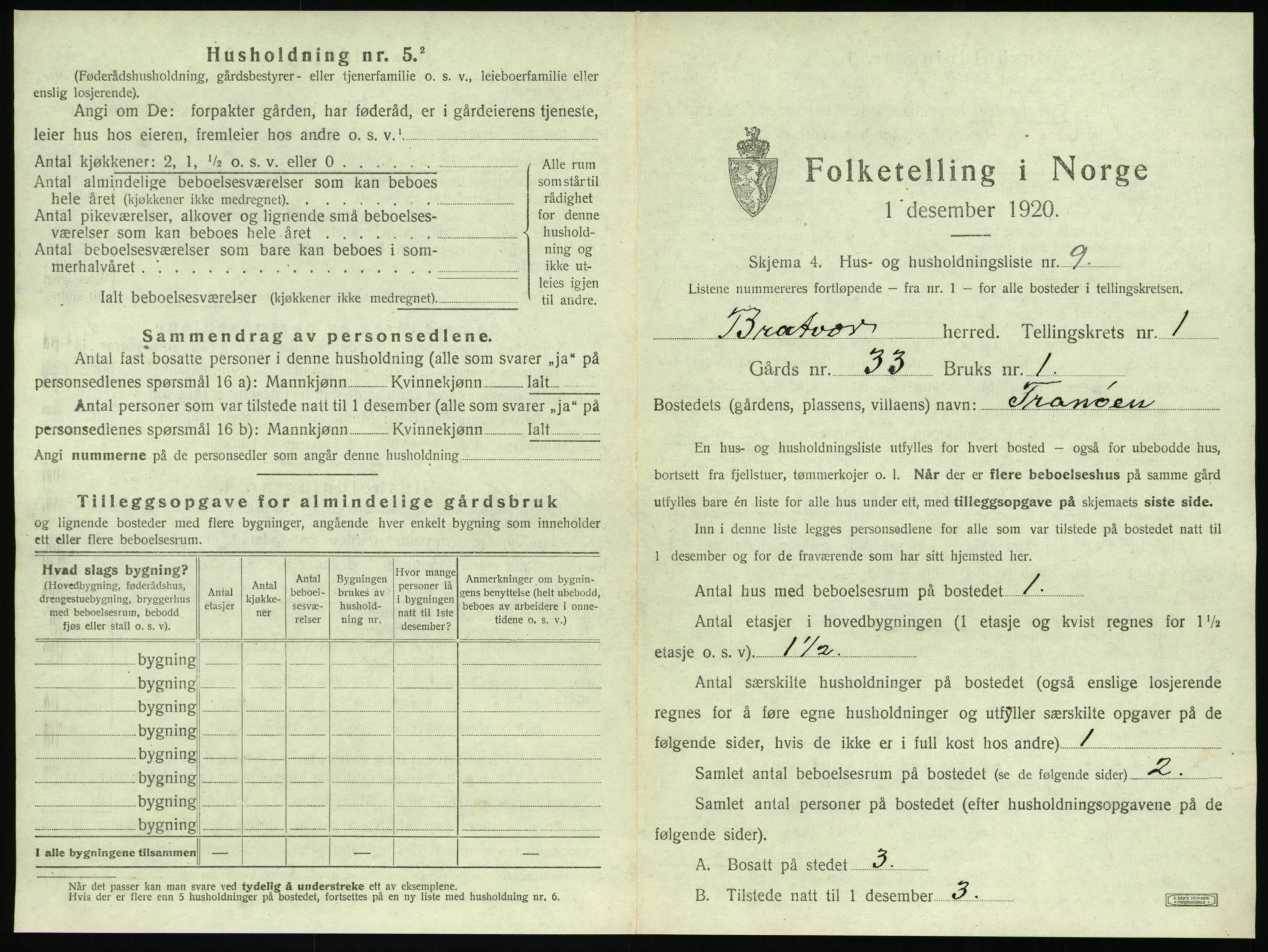 SAT, 1920 census for Brattvær, 1920, p. 46