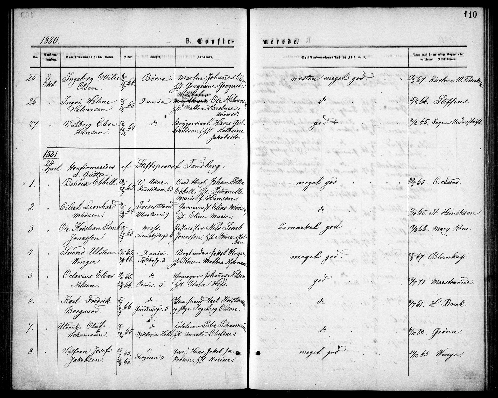 Oslo domkirke Kirkebøker, SAO/A-10752/F/Fa/L0018: Parish register (official) no. 18, 1872-1886, p. 110