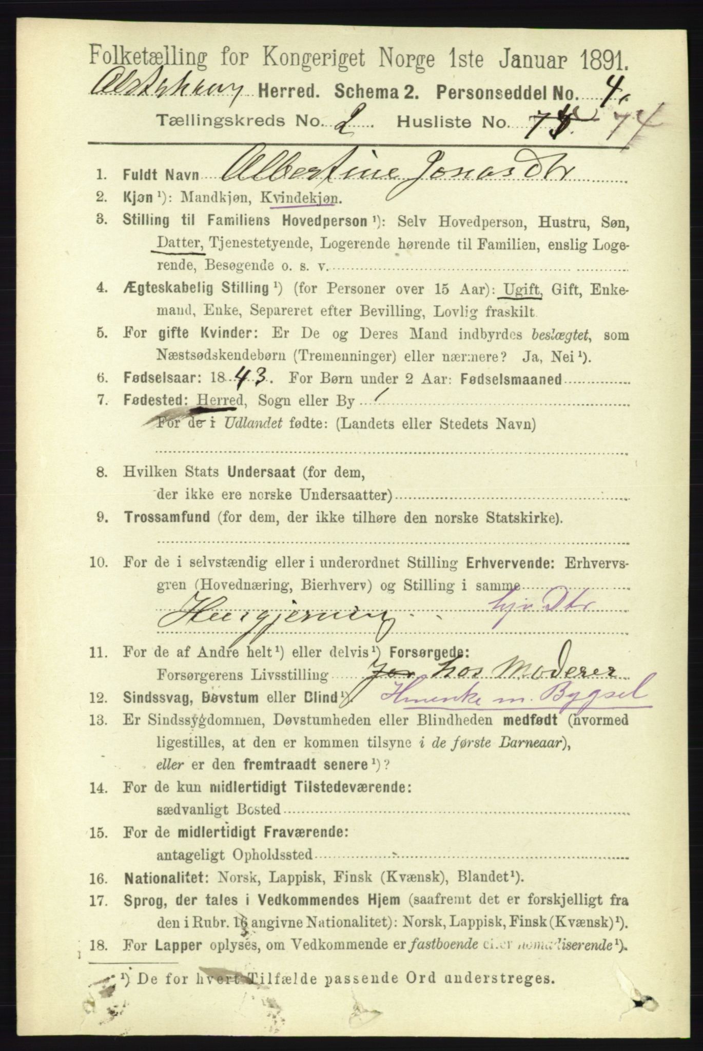 RA, 1891 census for 1820 Alstahaug, 1891, p. 1033