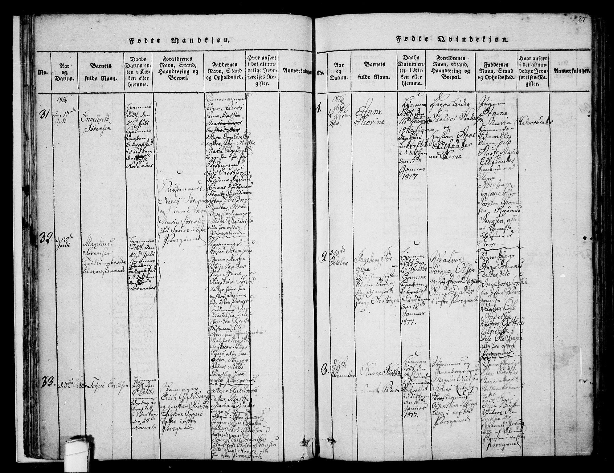 Porsgrunn kirkebøker , SAKO/A-104/F/Fa/L0004: Parish register (official) no. 4, 1814-1828, p. 27