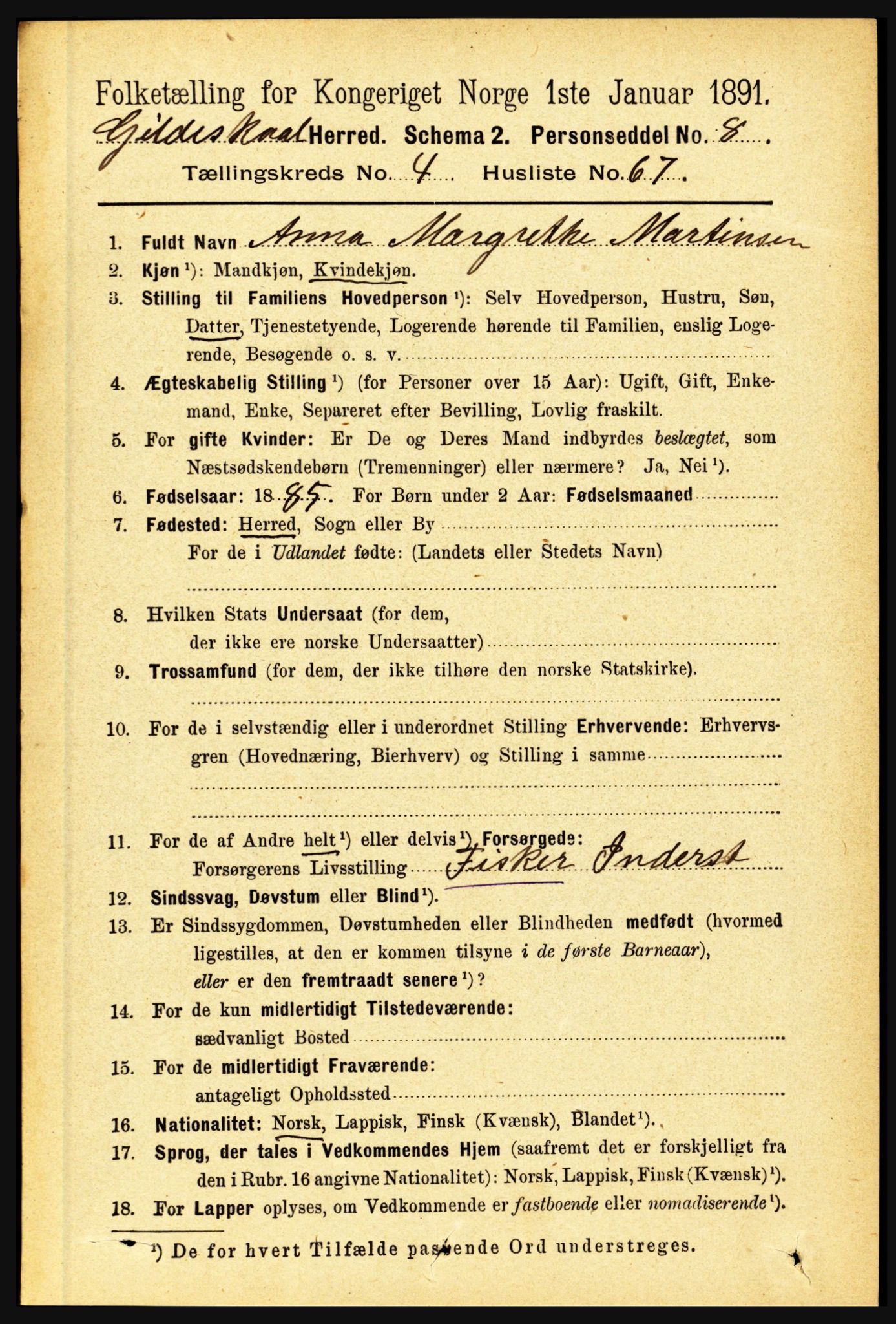 RA, 1891 census for 1838 Gildeskål, 1891, p. 1507