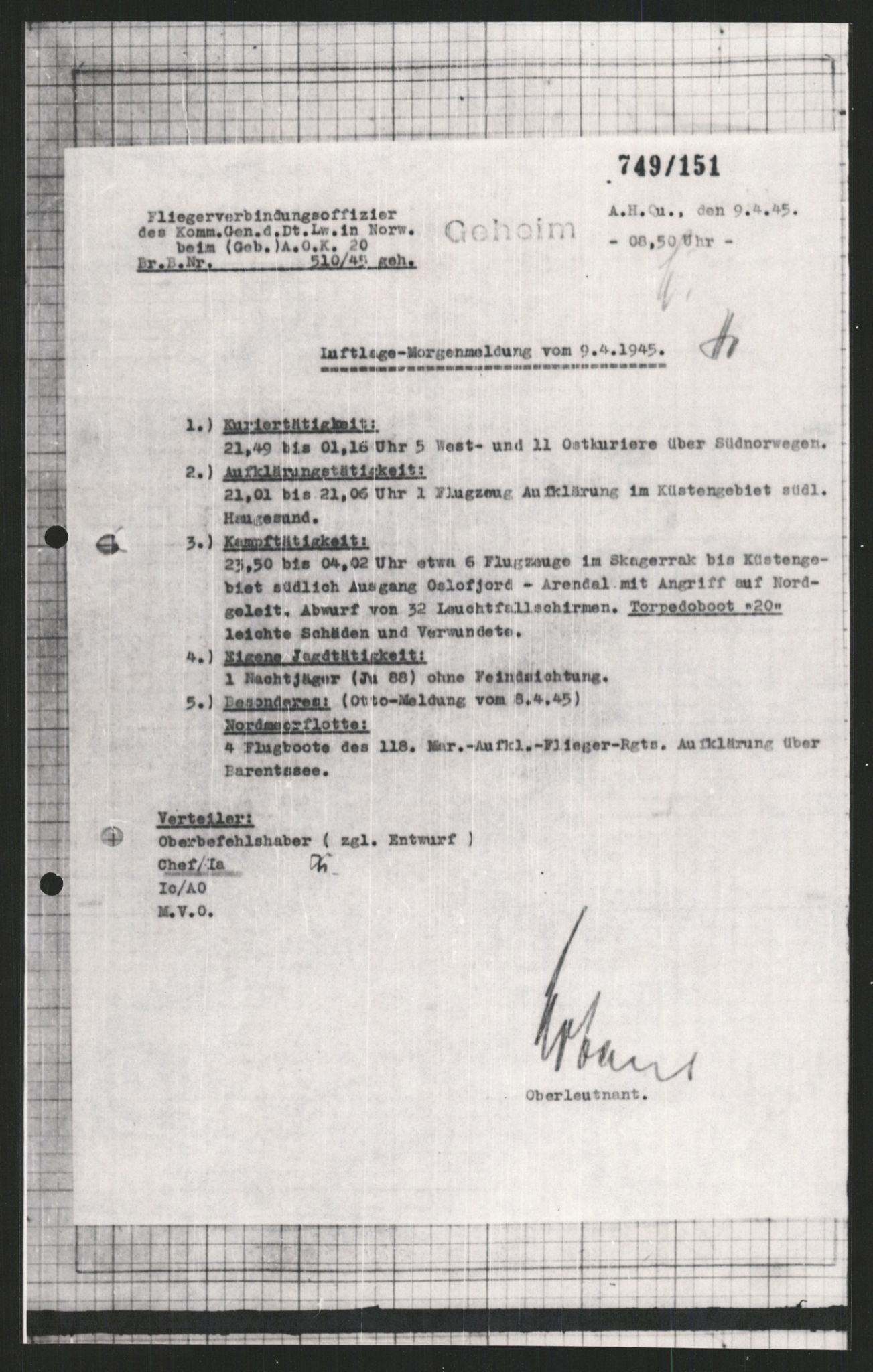 Forsvarets Overkommando. 2 kontor. Arkiv 11.4. Spredte tyske arkivsaker, AV/RA-RAFA-7031/D/Dar/Dara/L0009: Krigsdagbøker for 20. Gebirgs-Armee-Oberkommando (AOK 20), 1940-1945, p. 162