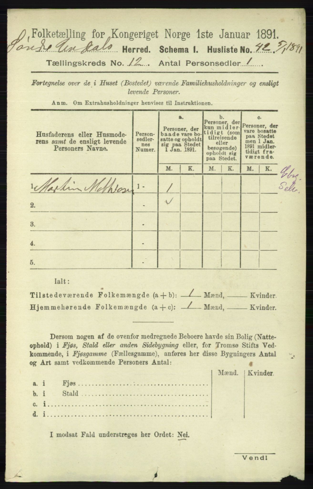 RA, 1891 census for 1029 Sør-Audnedal, 1891, p. 5498