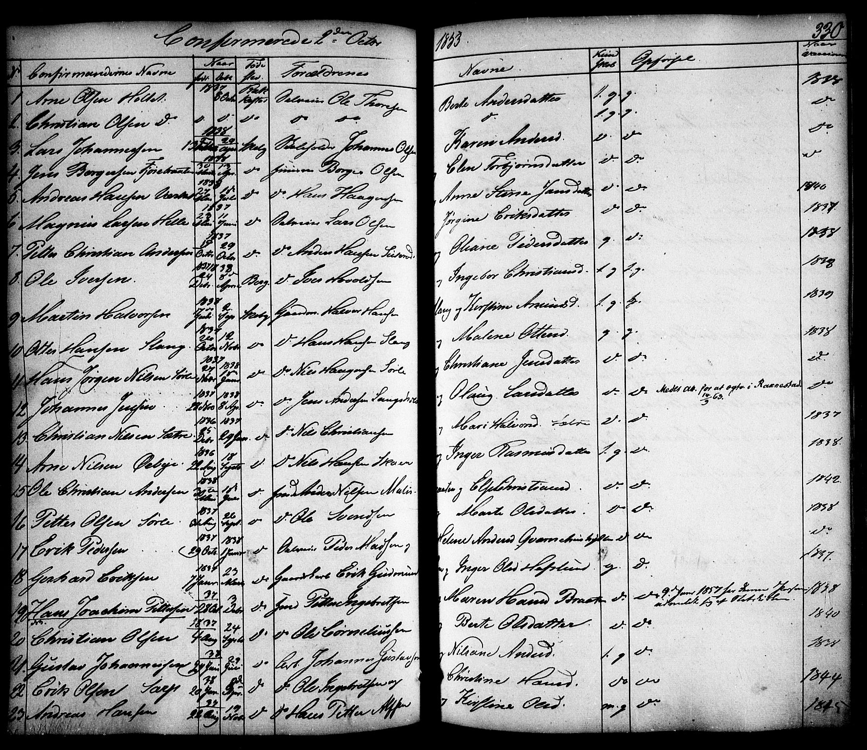 Skjeberg prestekontor Kirkebøker, SAO/A-10923/F/Fa/L0006: Parish register (official) no. I 6, 1846-1858, p. 330