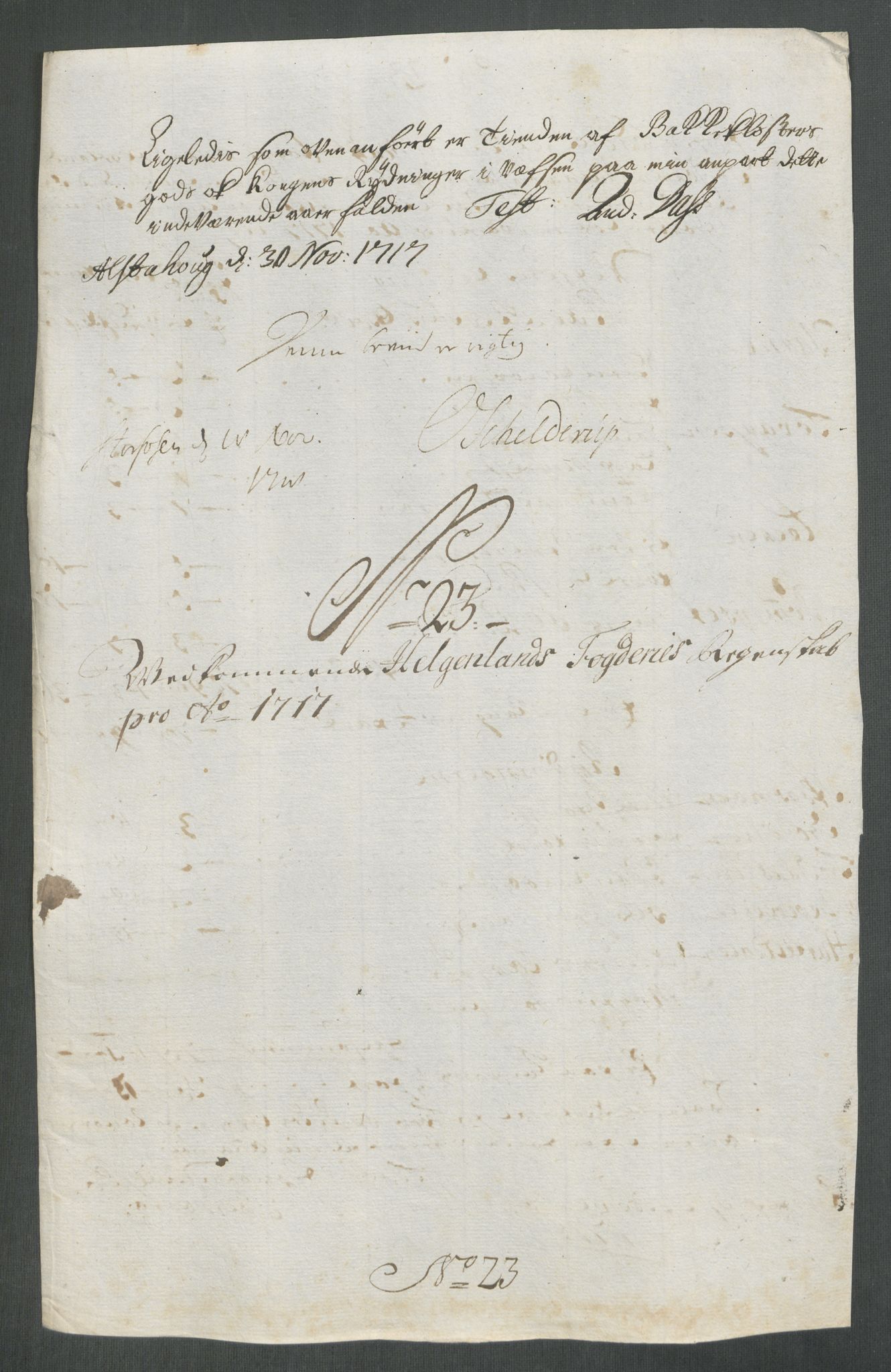 Rentekammeret inntil 1814, Reviderte regnskaper, Fogderegnskap, AV/RA-EA-4092/R65/L4515: Fogderegnskap Helgeland, 1717, p. 258