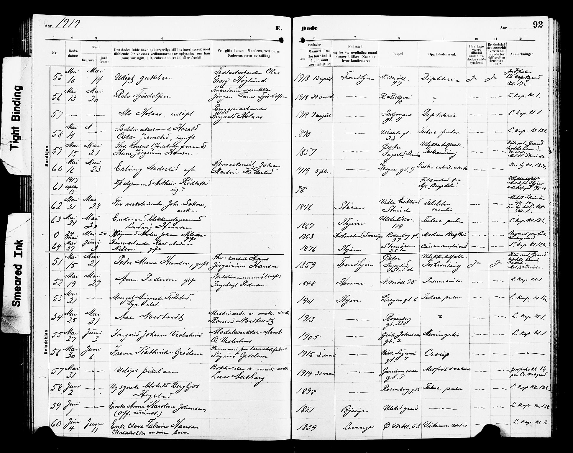 Ministerialprotokoller, klokkerbøker og fødselsregistre - Sør-Trøndelag, AV/SAT-A-1456/605/L0257: Parish register (copy) no. 605C04, 1916-1922, p. 92