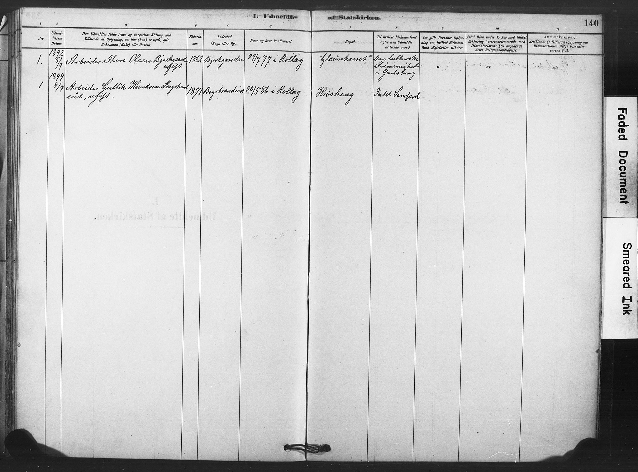 Rollag kirkebøker, AV/SAKO-A-240/F/Fb/L0001: Parish register (official) no. II 1, 1878-1899, p. 140