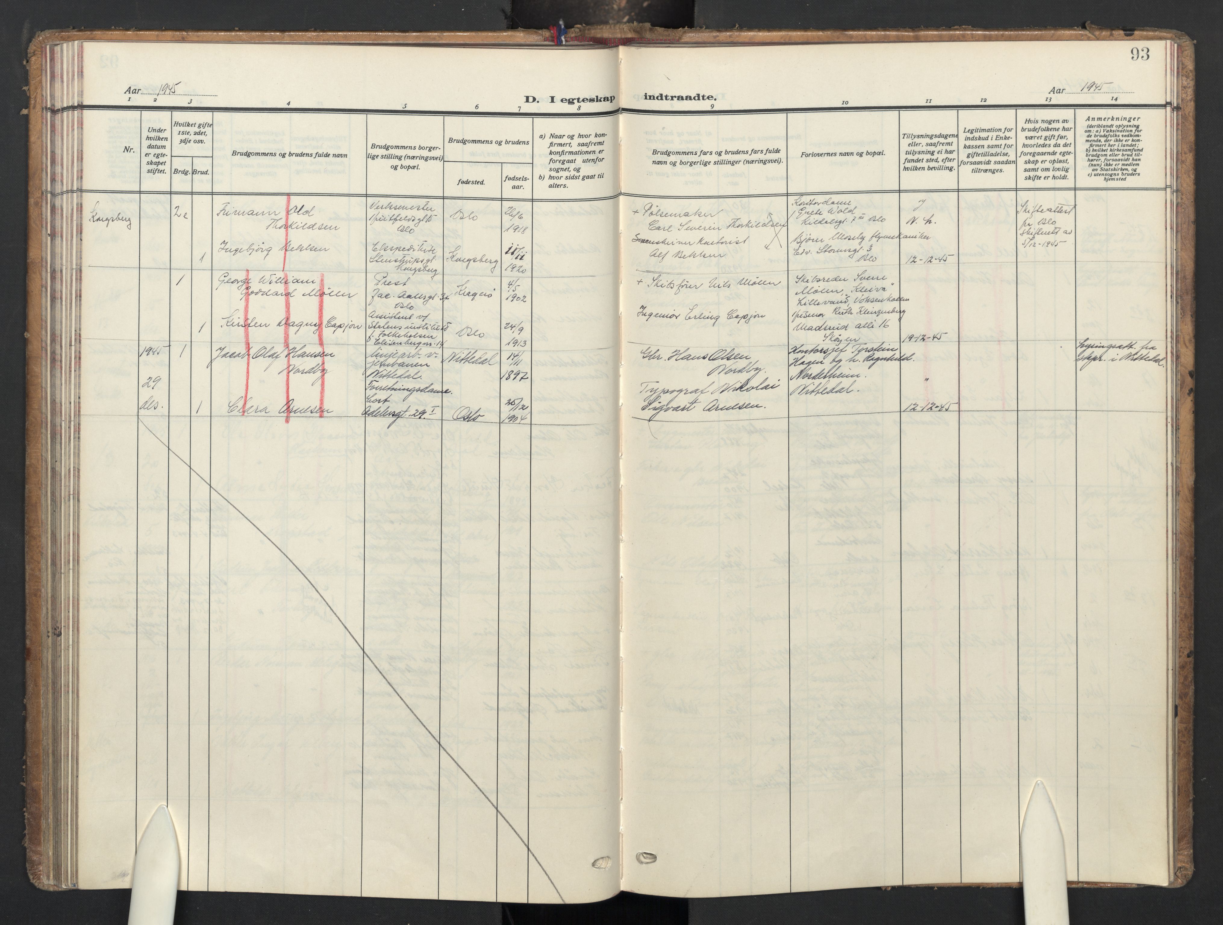 Oslo domkirke Kirkebøker, AV/SAO-A-10752/G/Ga/L0007: Parish register (copy) no. 7, 1937-1951, p. 93