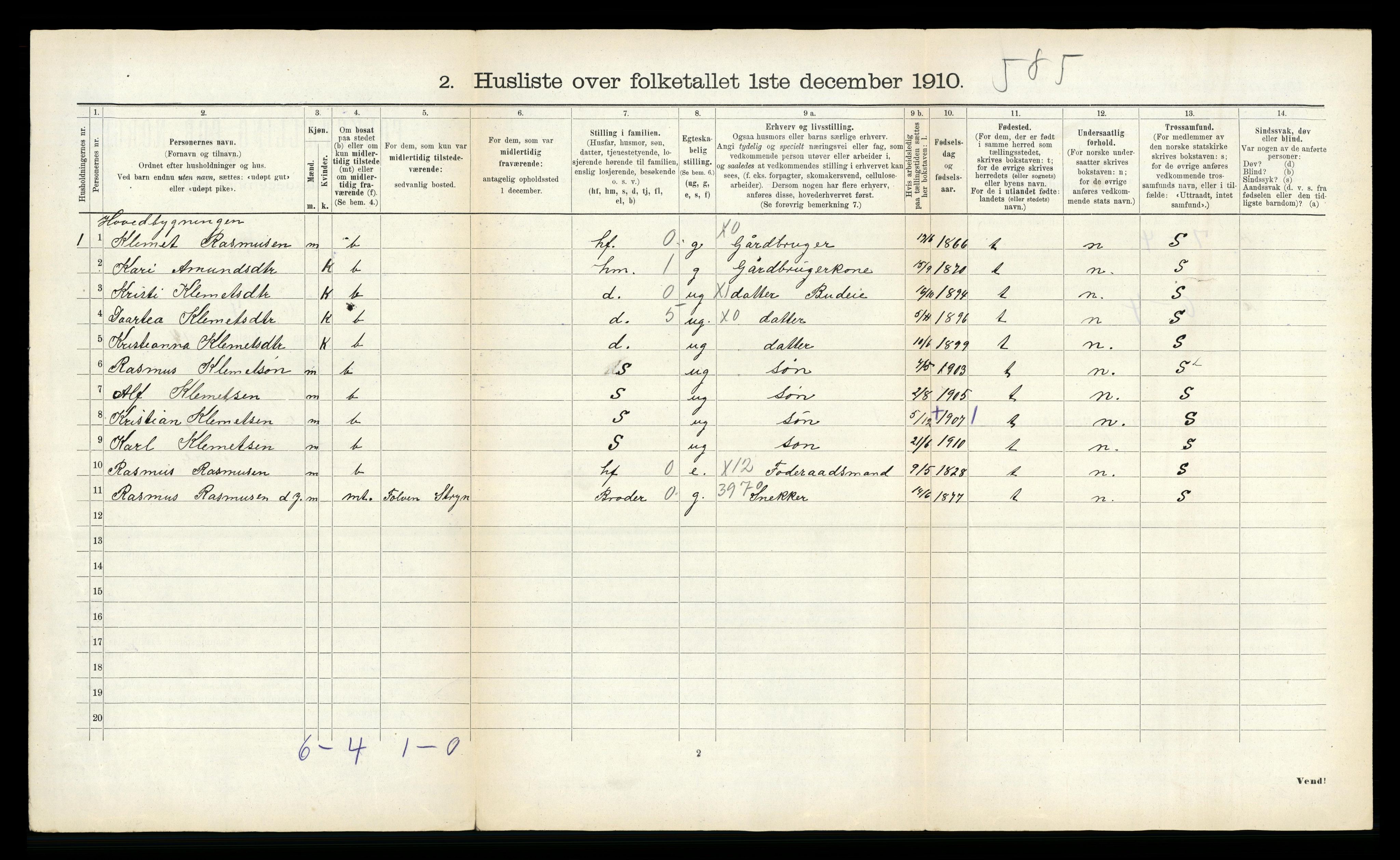 RA, 1910 census for Stryn, 1910, p. 74