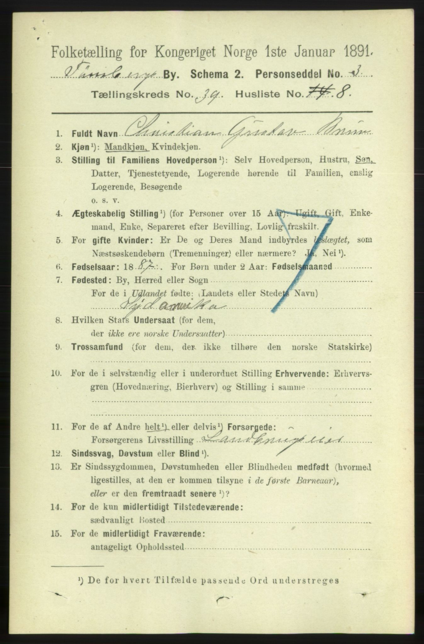 RA, 1891 census for 0705 Tønsberg, 1891, p. 8600