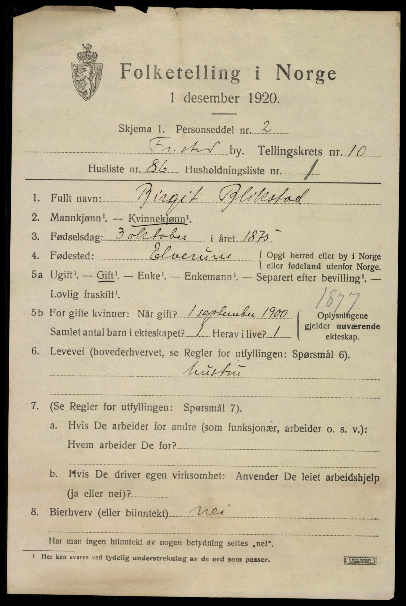 SAO, 1920 census for Fredrikstad, 1920, p. 28235