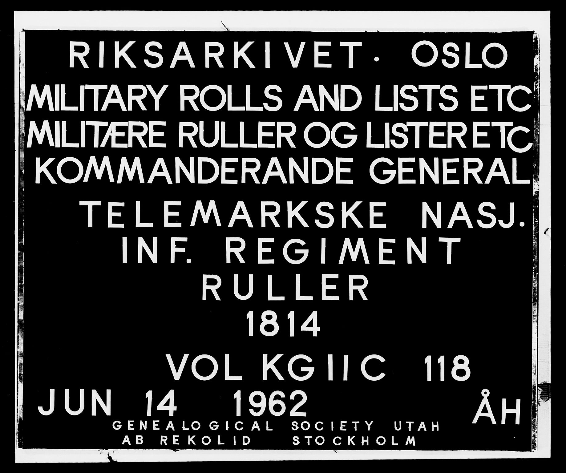 Generalitets- og kommissariatskollegiet, Det kongelige norske kommissariatskollegium, AV/RA-EA-5420/E/Eh/L0118: Telemarkske nasjonale infanteriregiment, 1814, p. 1