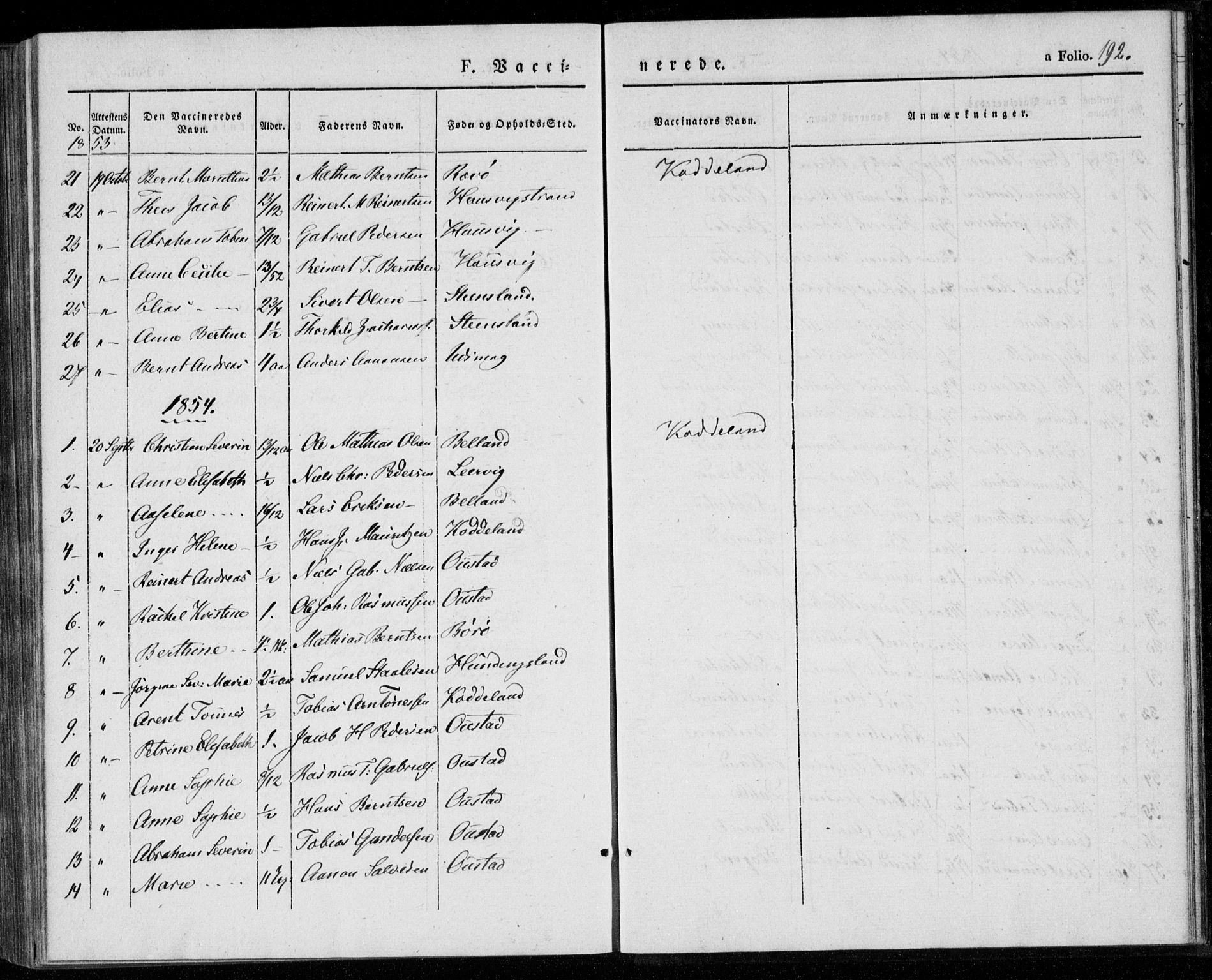 Lyngdal sokneprestkontor, AV/SAK-1111-0029/F/Fa/Faa/L0001: Parish register (official) no. A 1, 1837-1857, p. 192