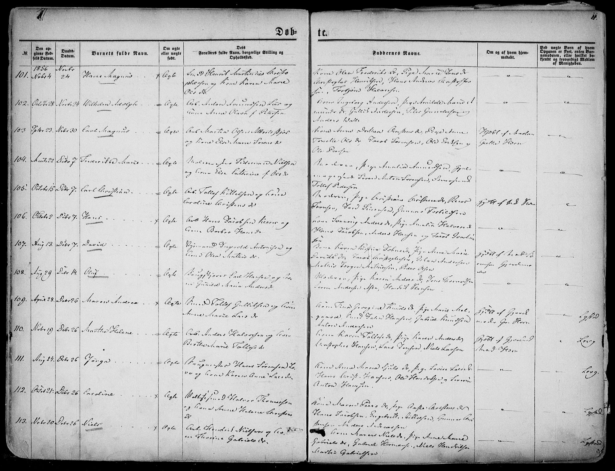 Larvik kirkebøker, AV/SAKO-A-352/F/Fa/L0004: Parish register (official) no. I 4, 1856-1870, p. 11