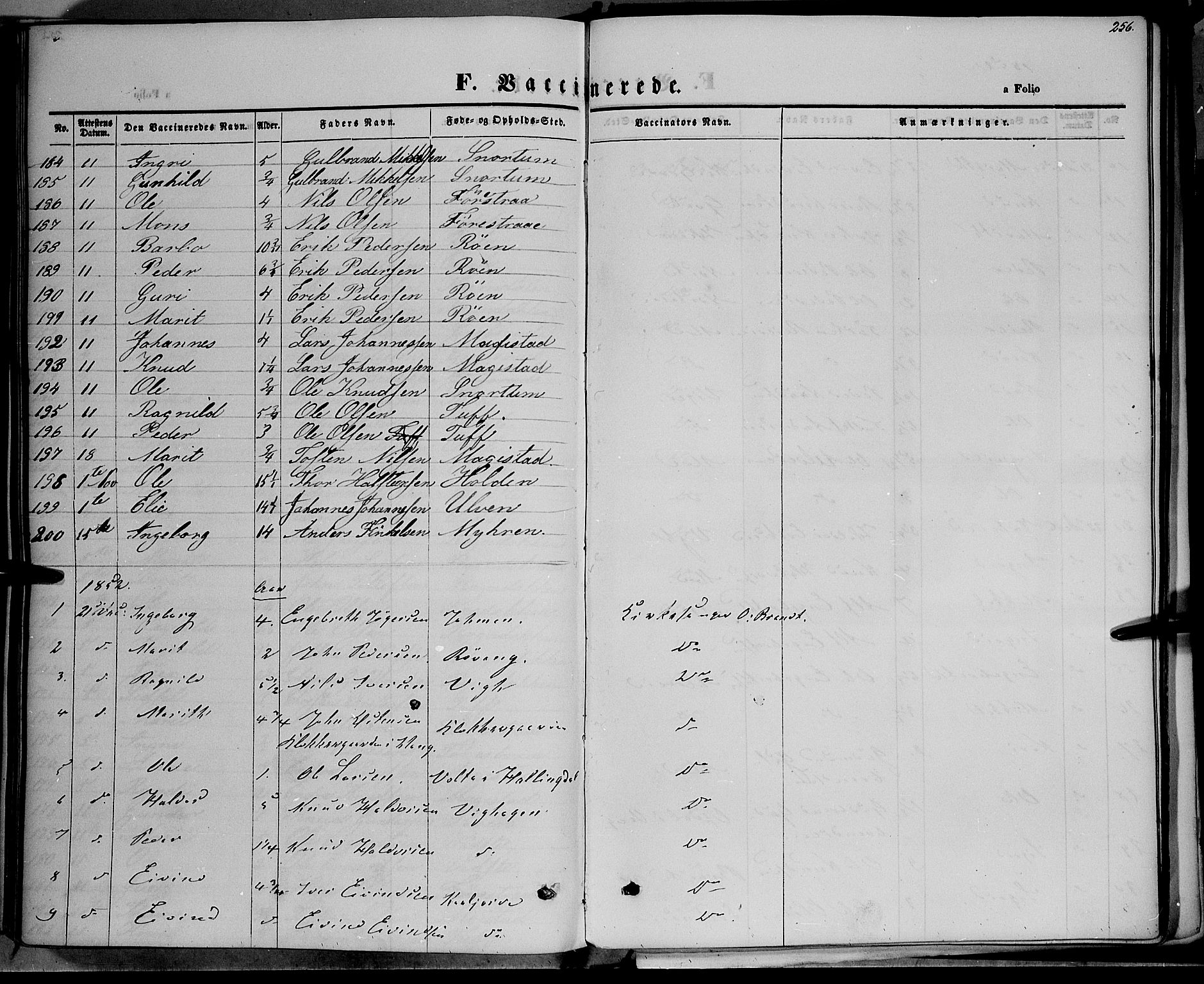 Vestre Slidre prestekontor, SAH/PREST-136/H/Ha/Haa/L0001: Parish register (official) no. 1, 1844-1855, p. 256
