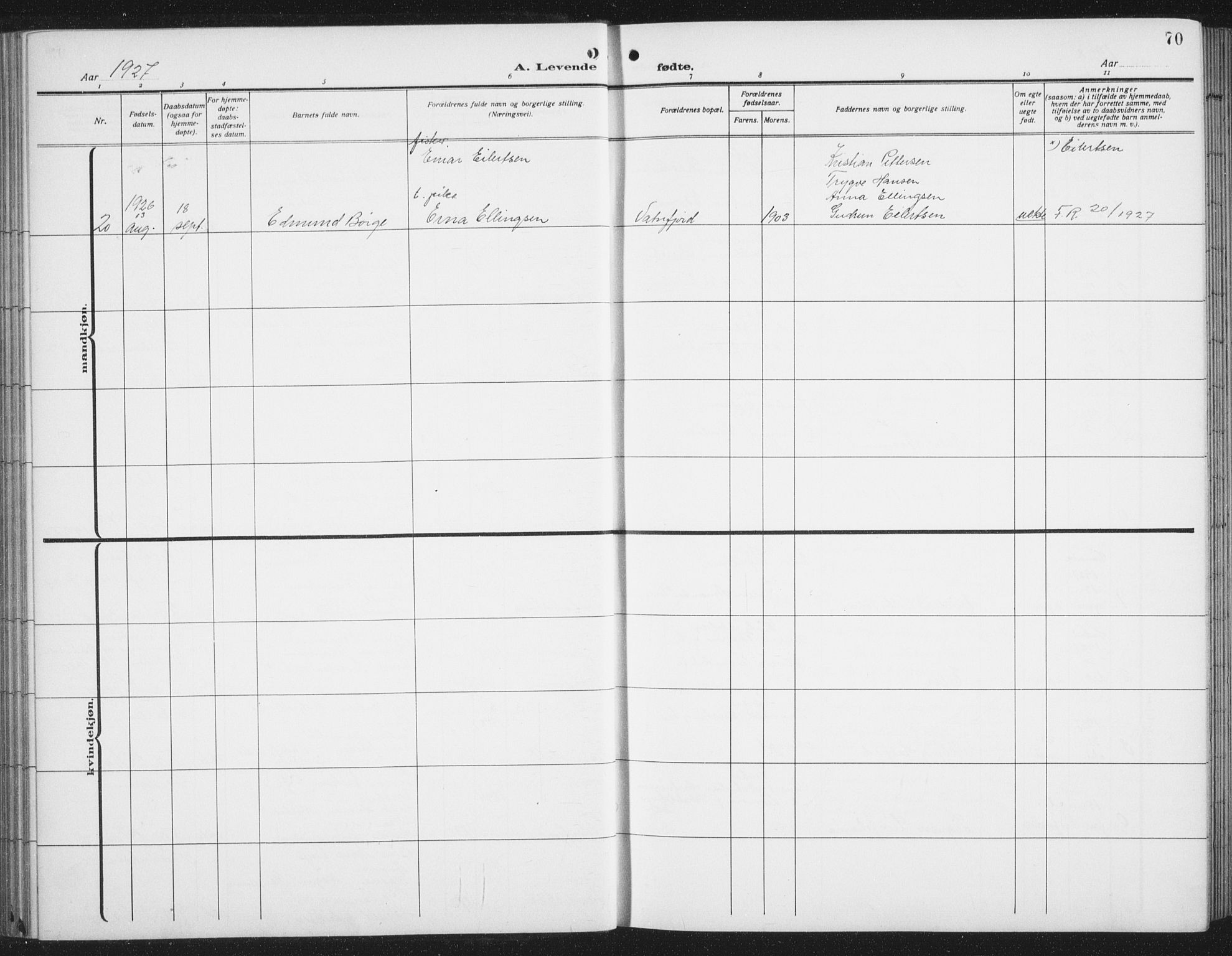 Ministerialprotokoller, klokkerbøker og fødselsregistre - Nordland, SAT/A-1459/876/L1106: Parish register (copy) no. 876C05, 1915-1942, p. 70