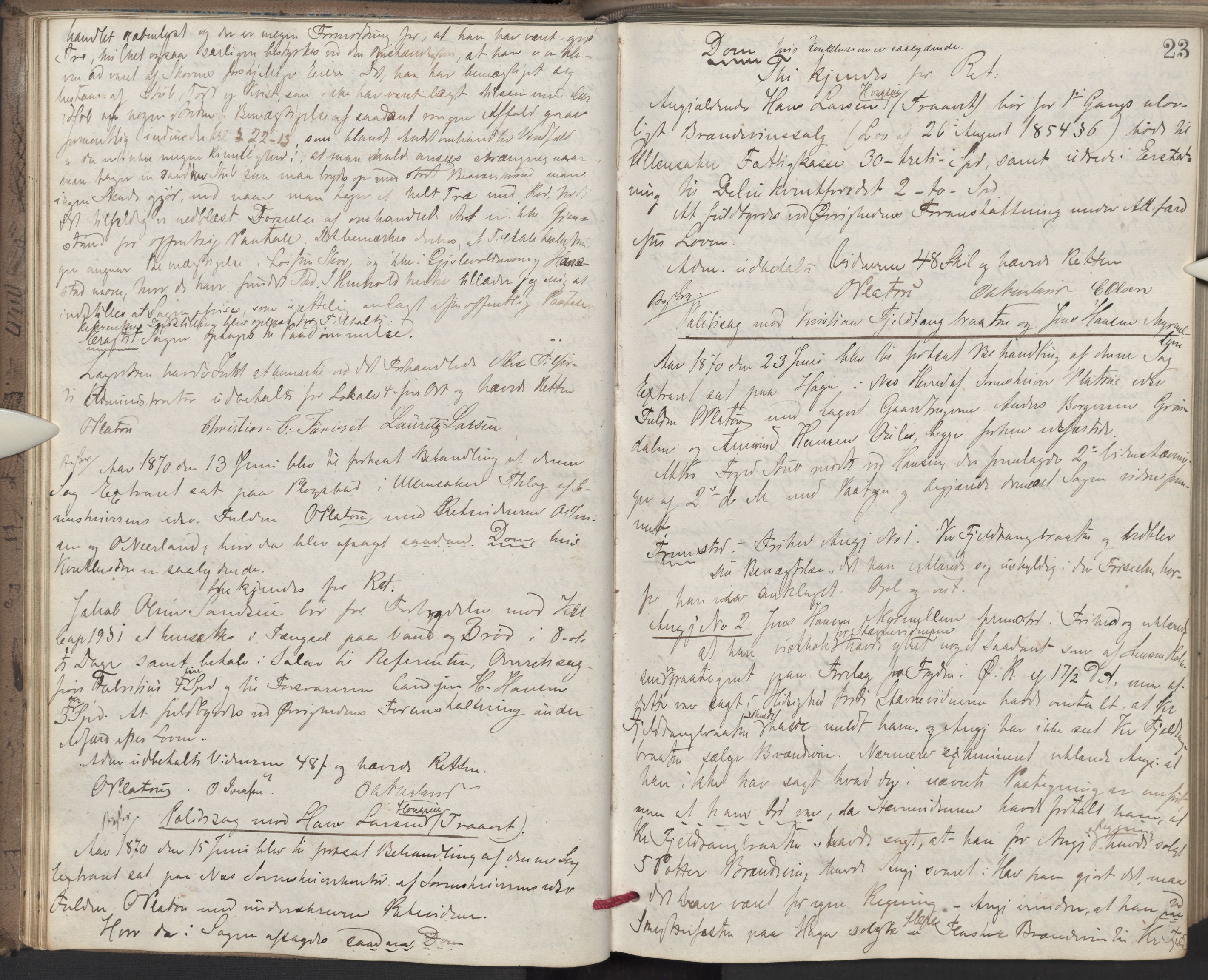 Nes tingrett, AV/SAO-A-10548/F/Fc/Fcb/L0007: Ekstrarettsprotokoll "Q", 1870-1874, p. 22b-23a