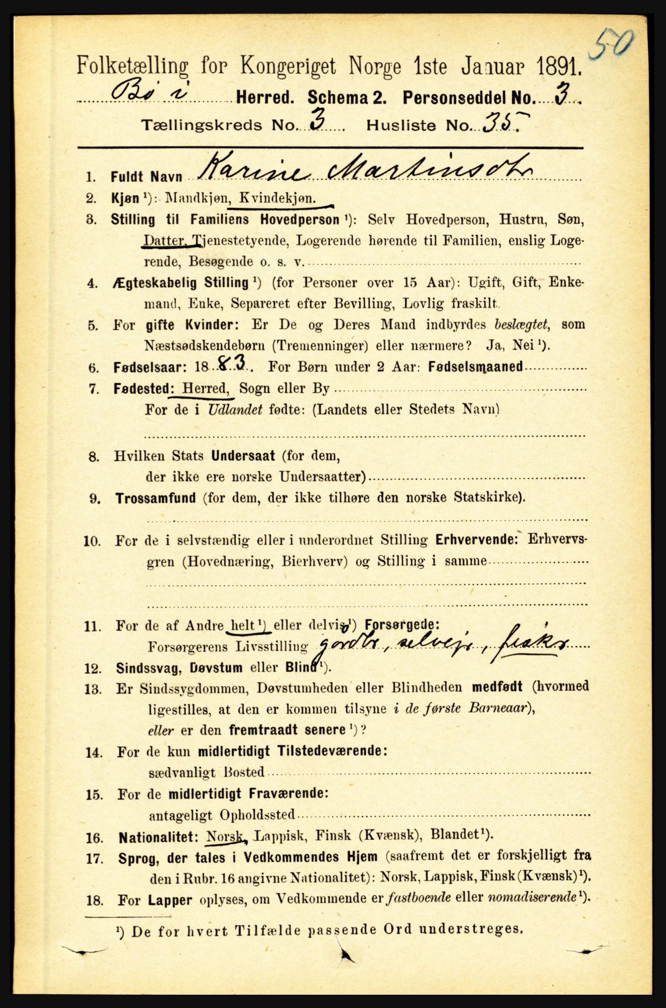 RA, 1891 census for 1867 Bø, 1891, p. 1071