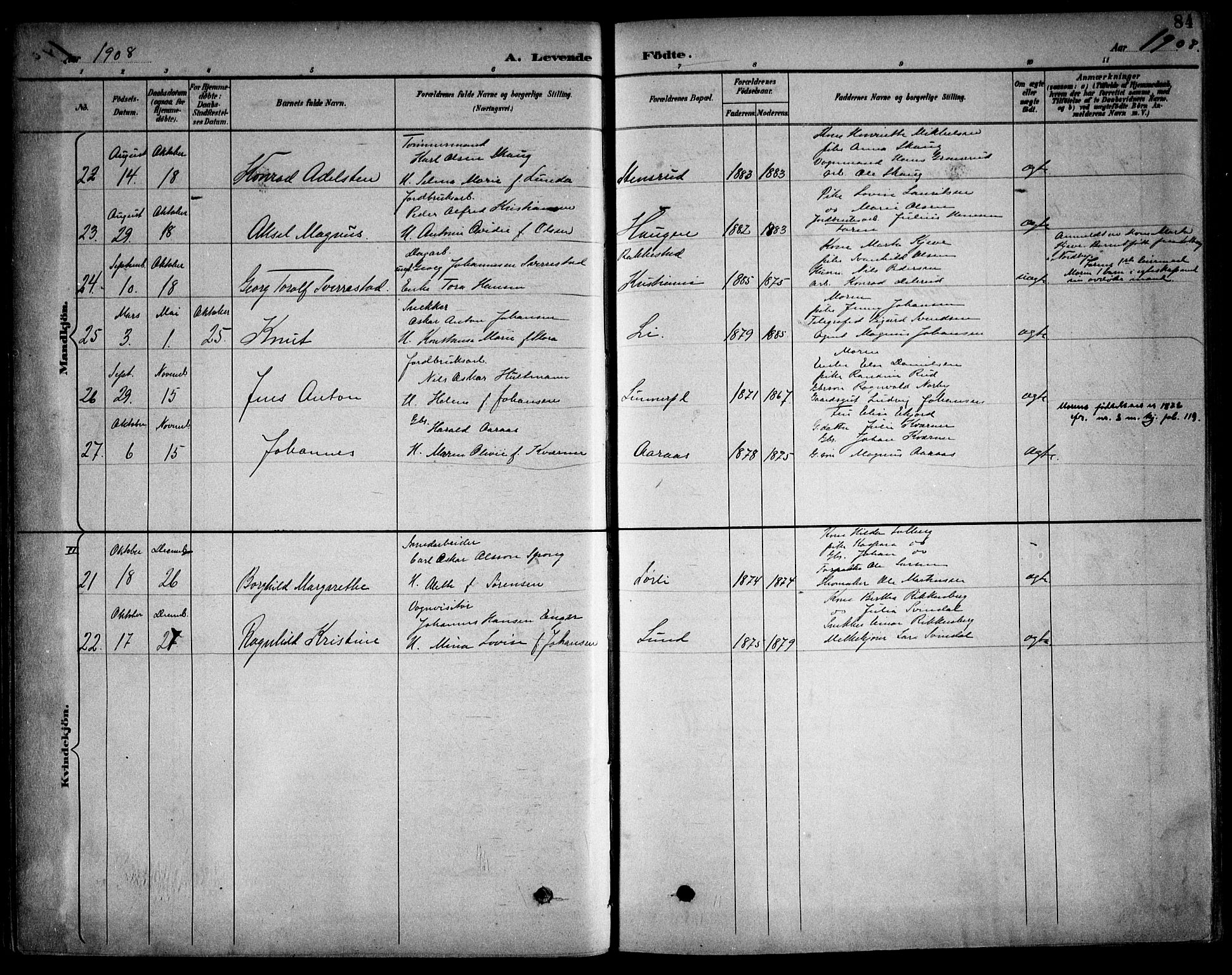 Kråkstad prestekontor Kirkebøker, AV/SAO-A-10125a/F/Fb/L0002: Parish register (official) no. II 2, 1893-1917, p. 84