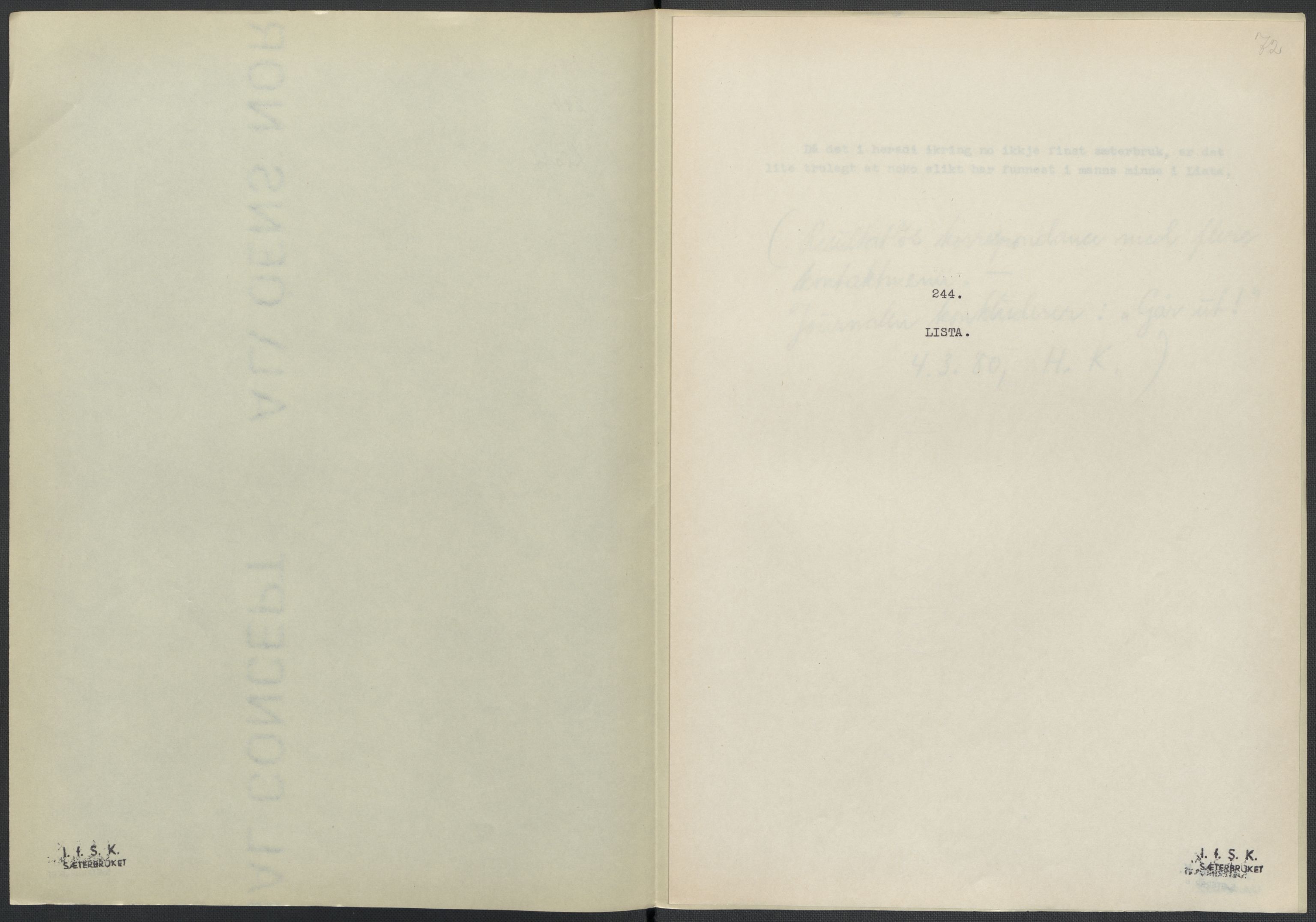 Instituttet for sammenlignende kulturforskning, AV/RA-PA-0424/F/Fc/L0008/0003: Eske B8: / Vest-Agder (perm XXI), 1932-1935, p. 72