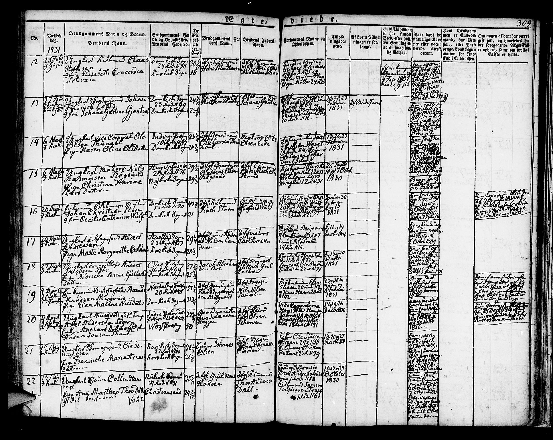 Korskirken sokneprestembete, AV/SAB-A-76101/H/Hab: Parish register (copy) no. A 3, 1821-1831, p. 309