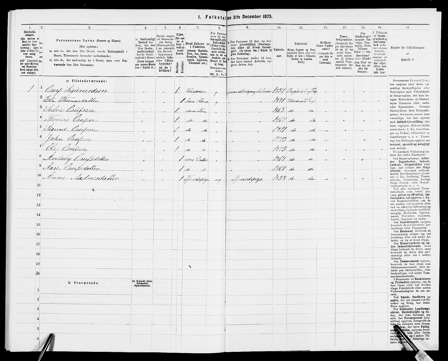 SAK, 1875 census for 0934P Evje, 1875, p. 670