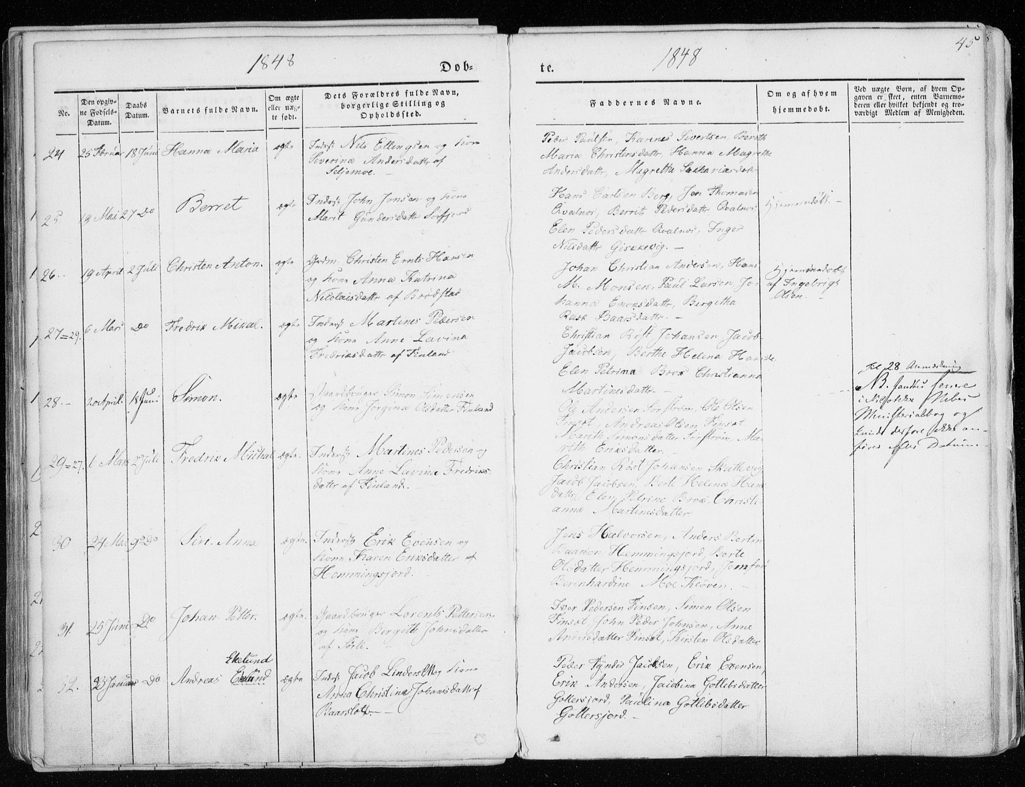 Tranøy sokneprestkontor, AV/SATØ-S-1313/I/Ia/Iaa/L0006kirke: Parish register (official) no. 6, 1844-1855, p. 45