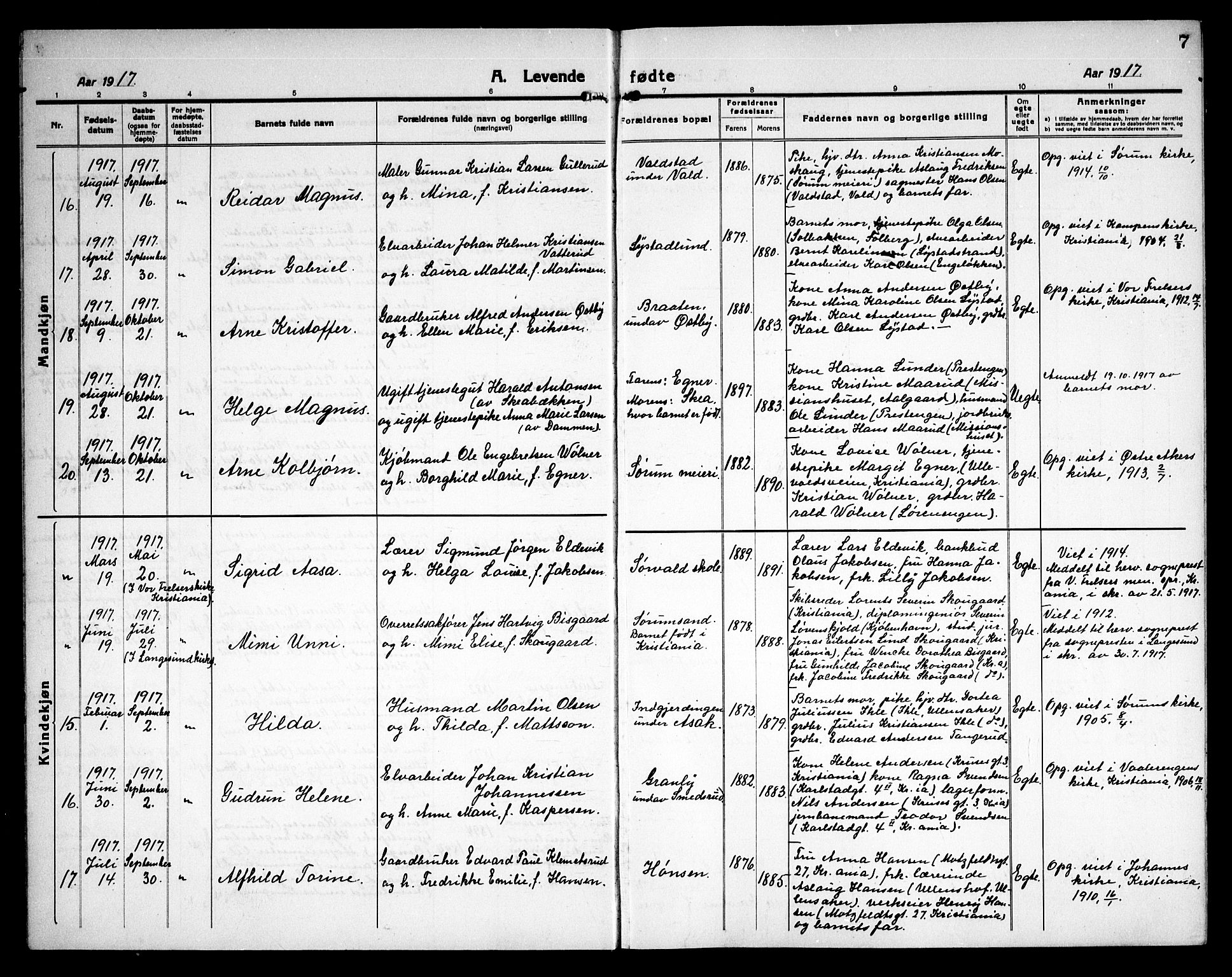 Sørum prestekontor Kirkebøker, AV/SAO-A-10303/G/Ga/L0008: Parish register (copy) no. I 8, 1917-1934, p. 7