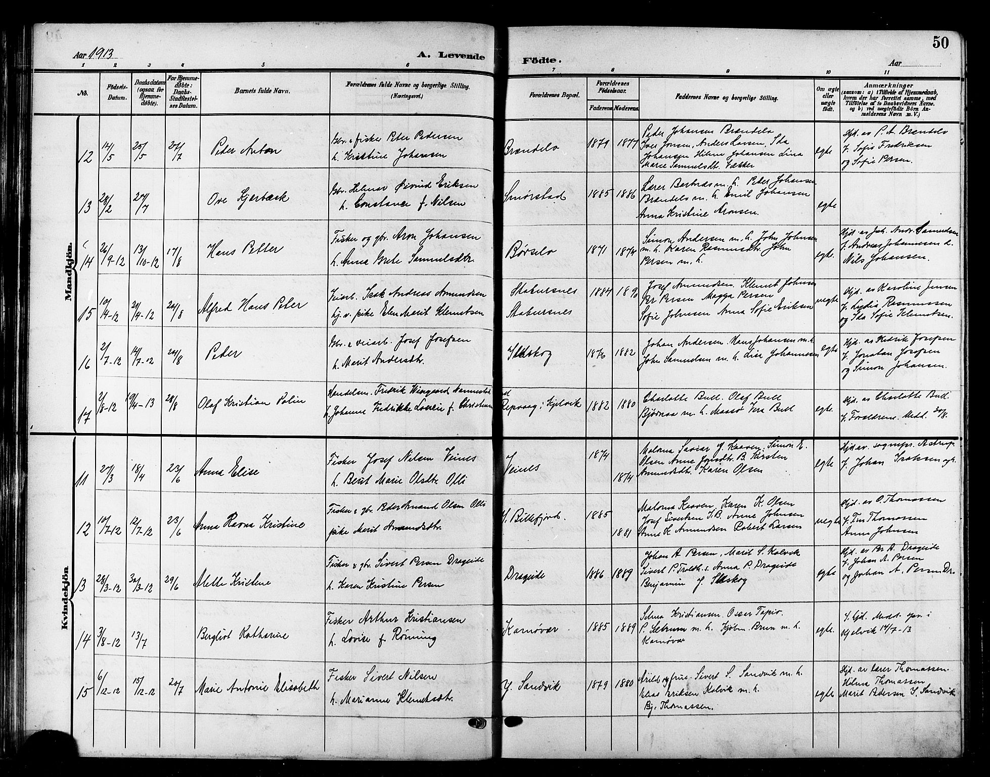 Kistrand/Porsanger sokneprestembete, AV/SATØ-S-1351/H/Hb/L0006.klokk: Parish register (copy) no. 6, 1905-1917, p. 50