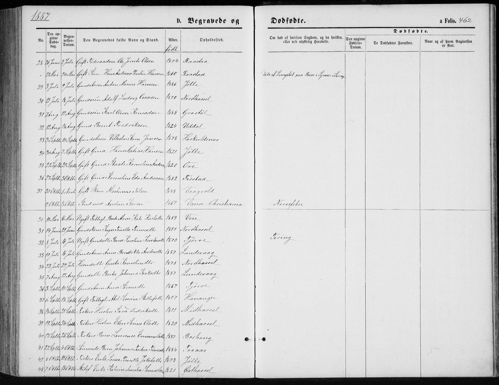 Lista sokneprestkontor, AV/SAK-1111-0027/F/Fb/L0004: Parish register (copy) no. B 4, 1877-1891, p. 462