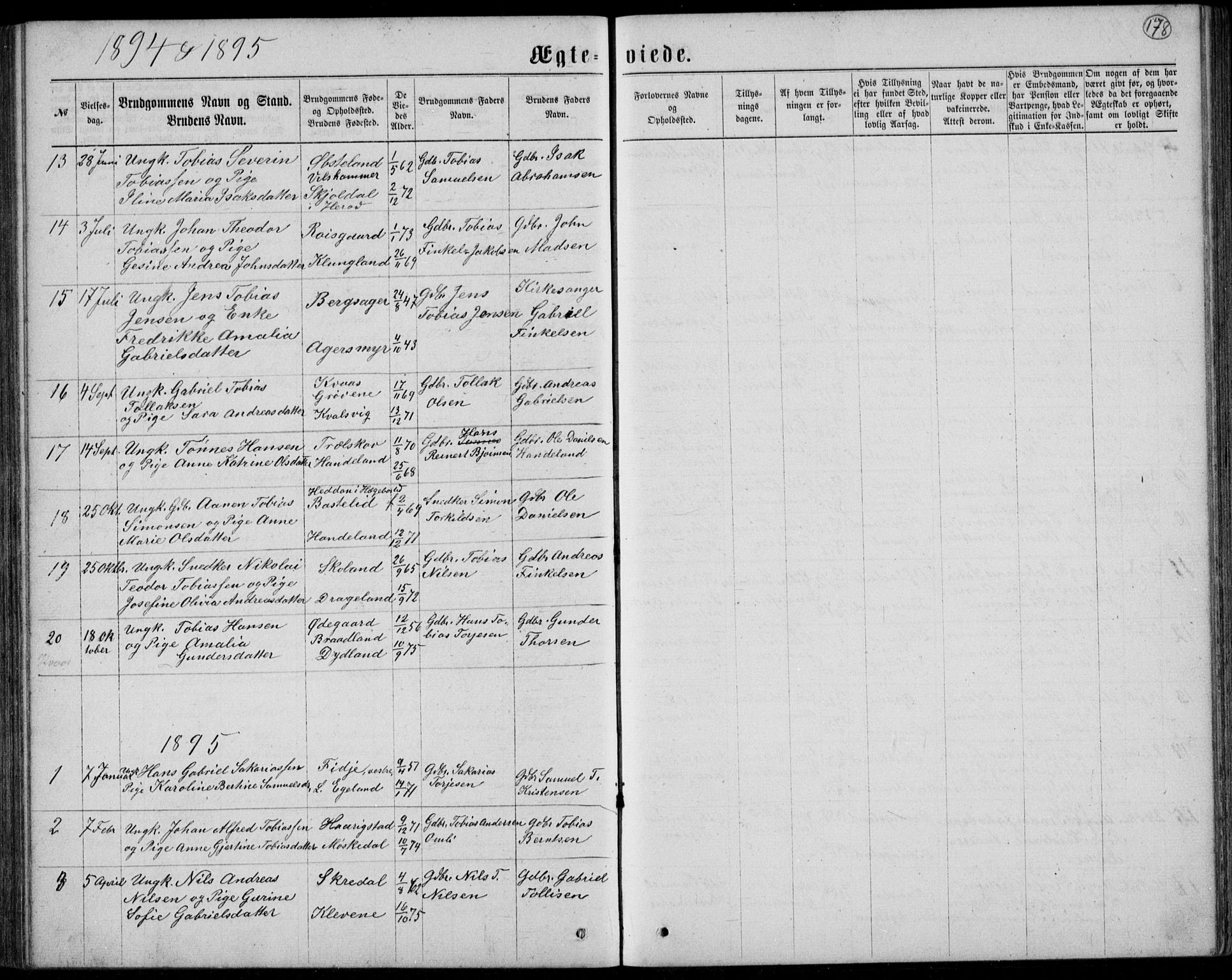 Lyngdal sokneprestkontor, SAK/1111-0029/F/Fb/Fbc/L0004: Parish register (copy) no. B 4, 1878-1896, p. 178